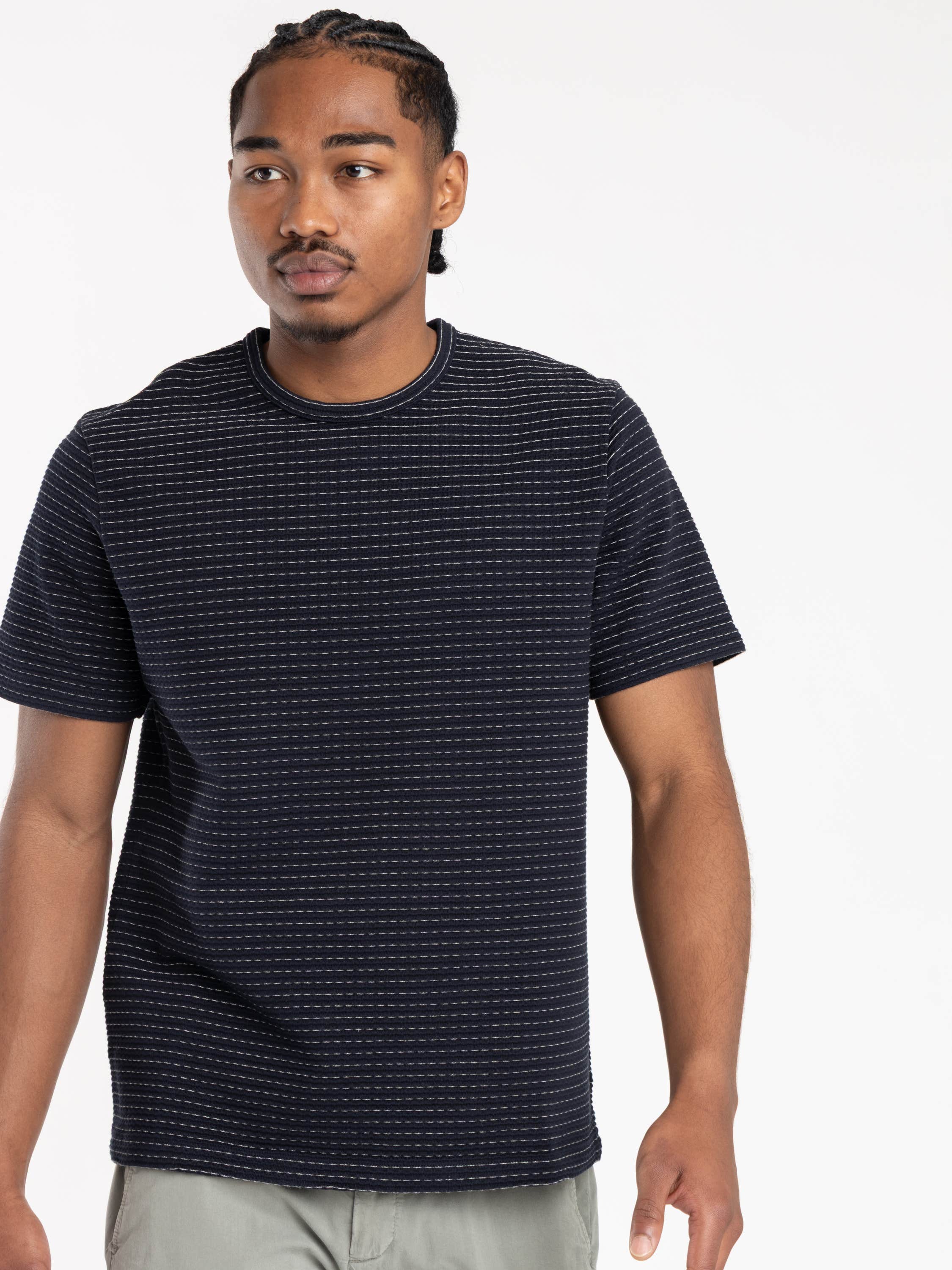 Navy-Cream Jacquard Stripe Tee