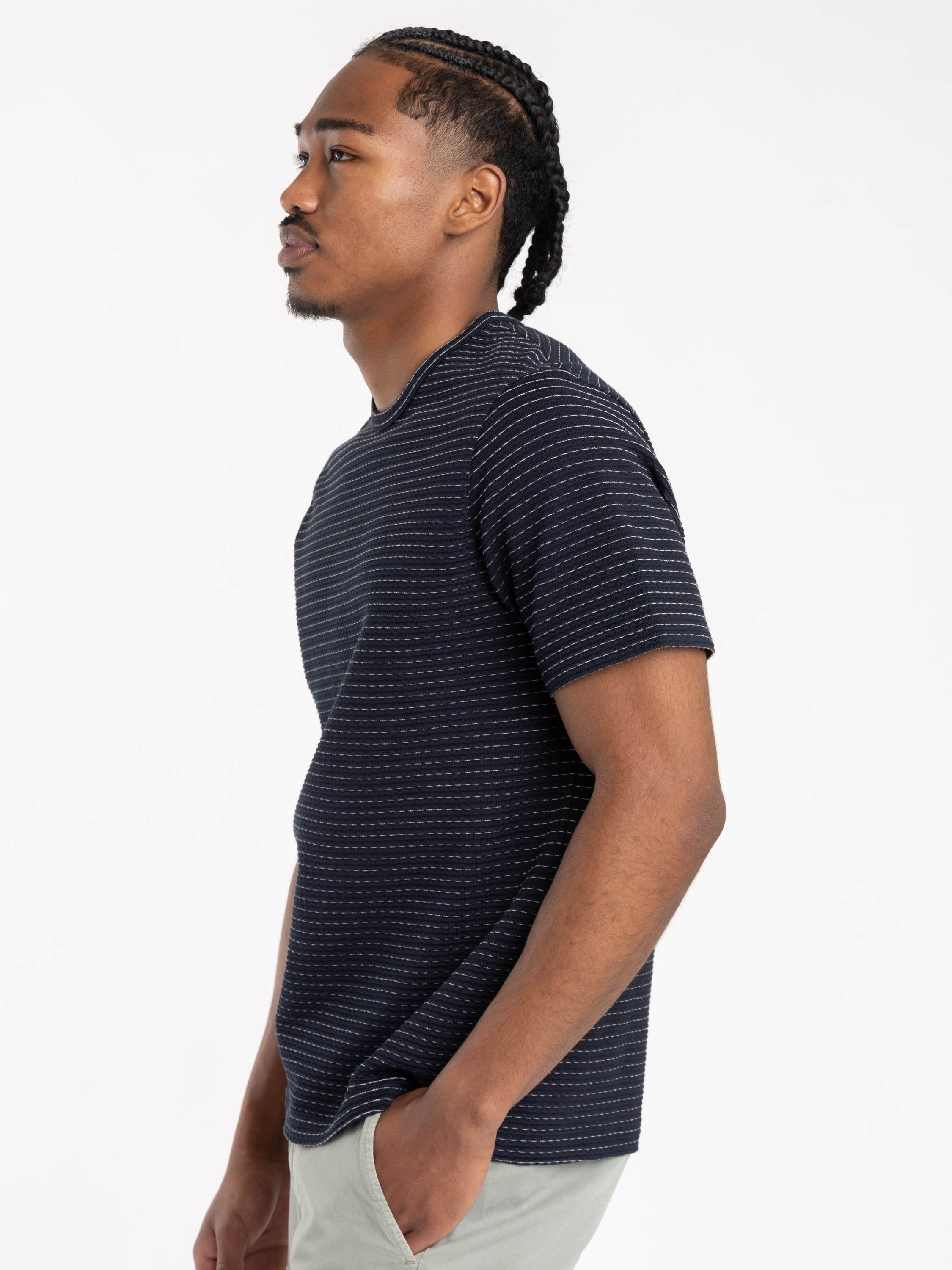 Navy-Cream Jacquard Stripe Tee