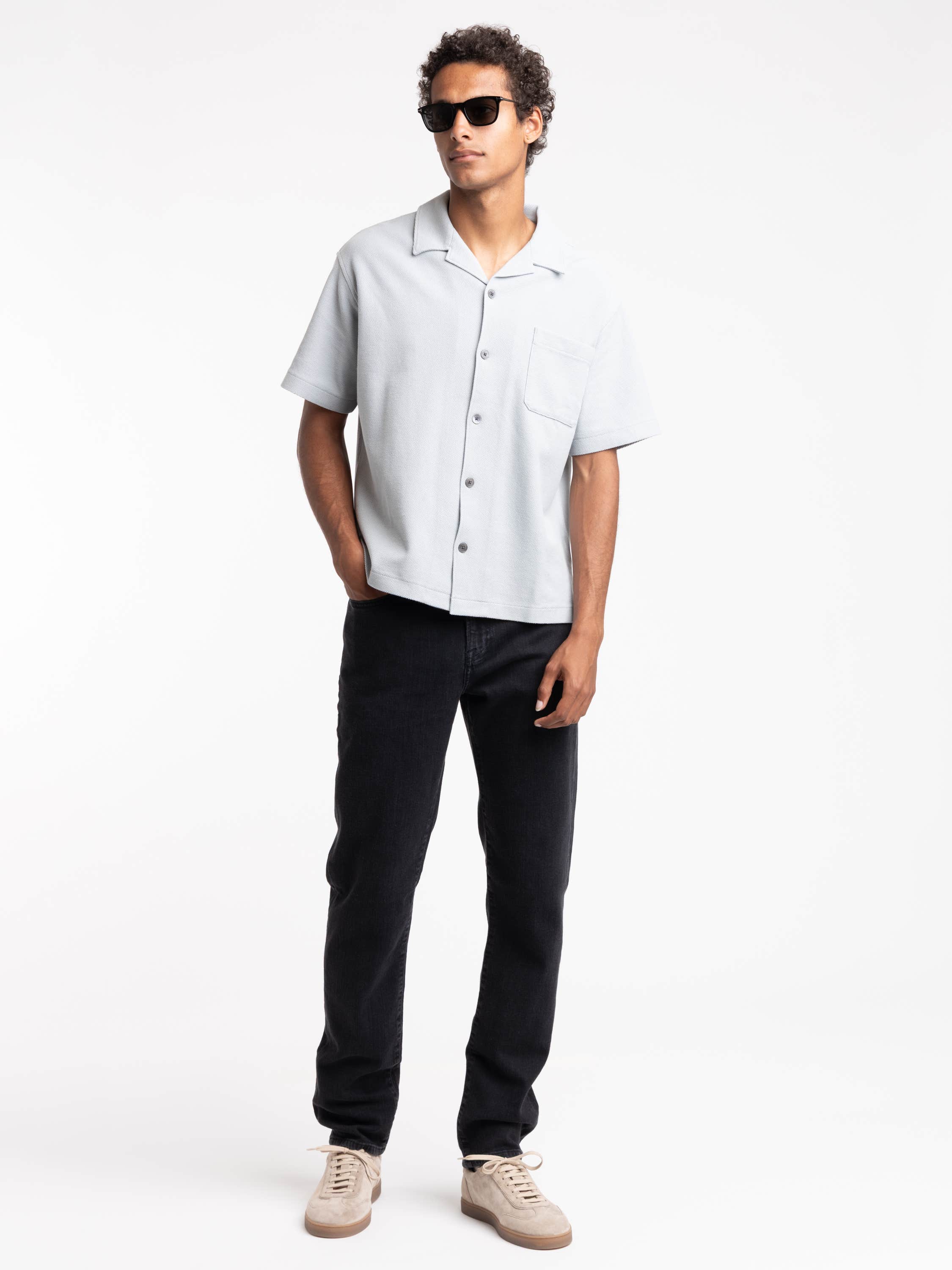 Jacquard Short Sleeve Relaxed Shirt in Grey Blue