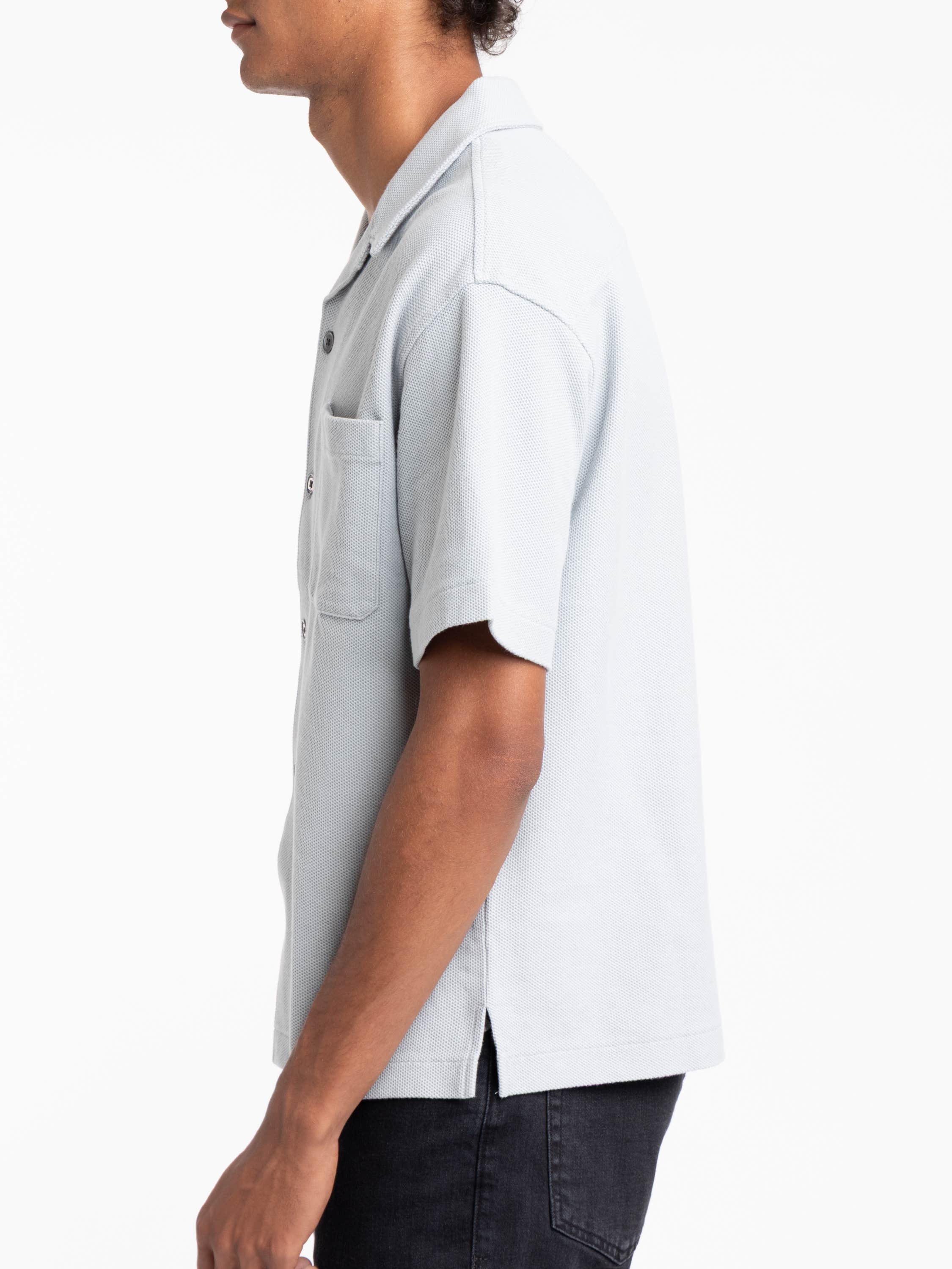 Jacquard Short Sleeve Relaxed Shirt in Grey Blue
