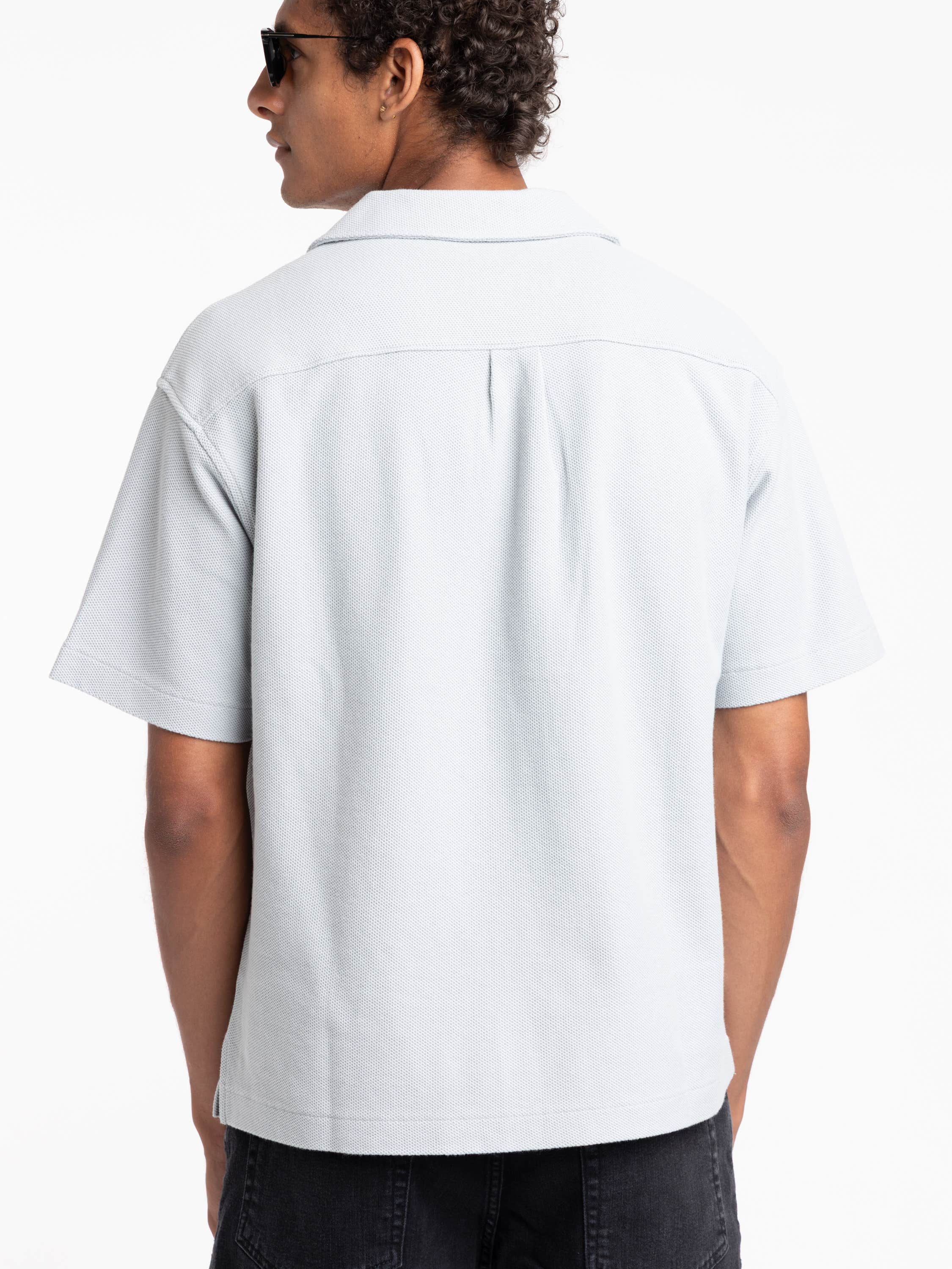 Jacquard Short Sleeve Relaxed Shirt in Grey Blue