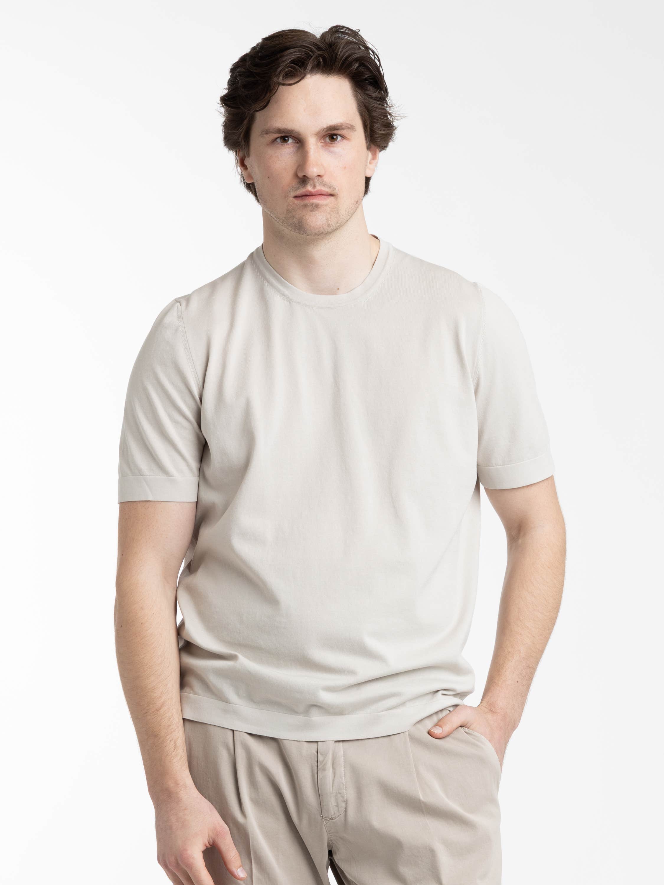 Beige Organic Cotton Vintage Knit T-Shirt
