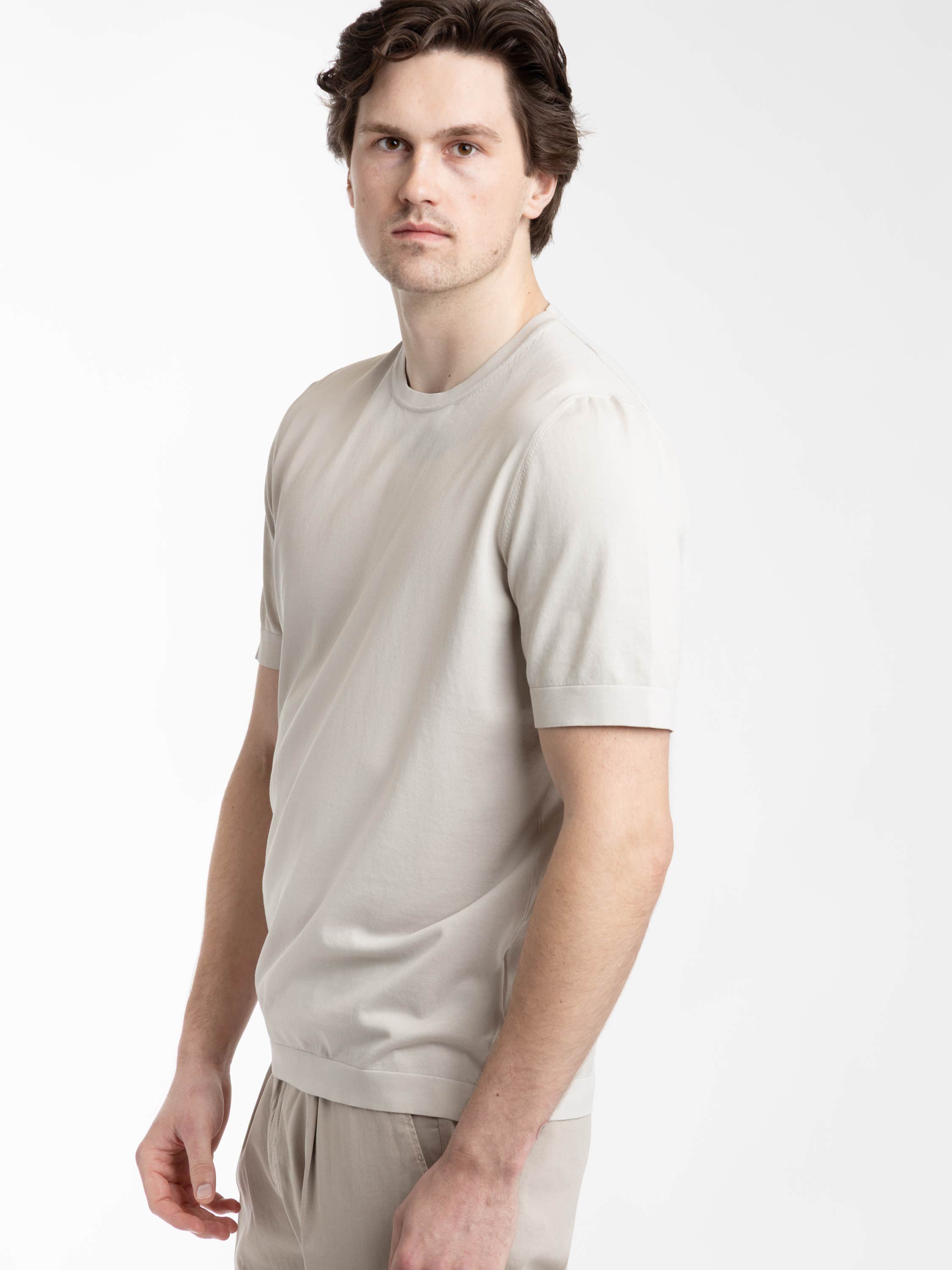 Beige Organic Cotton Vintage Knit T-Shirt