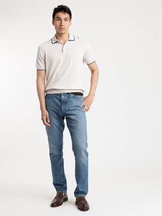 Gran Sasso Beige Knit Polo with Navy Contrast