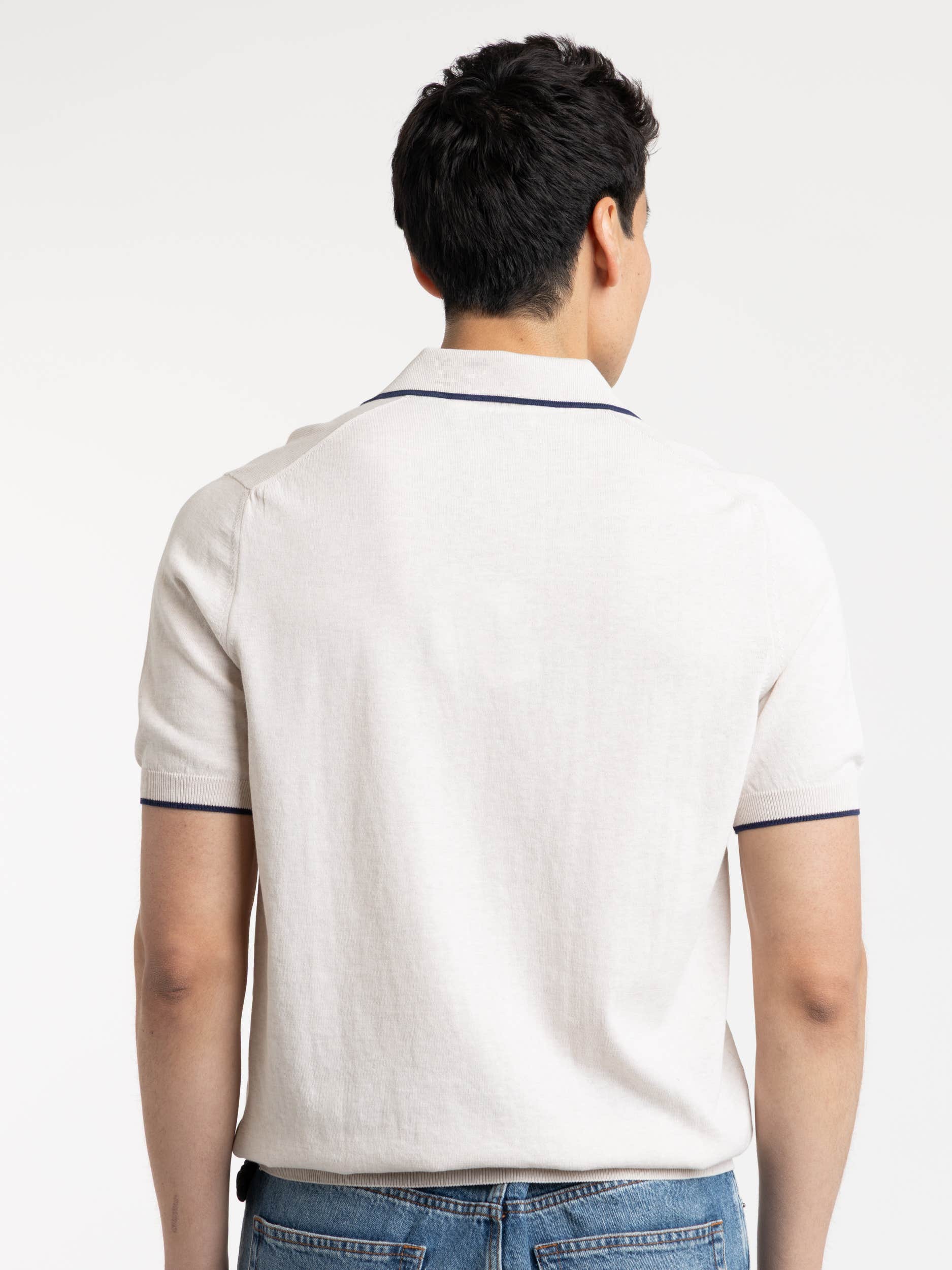 Beige Knit Polo with Navy Contrast