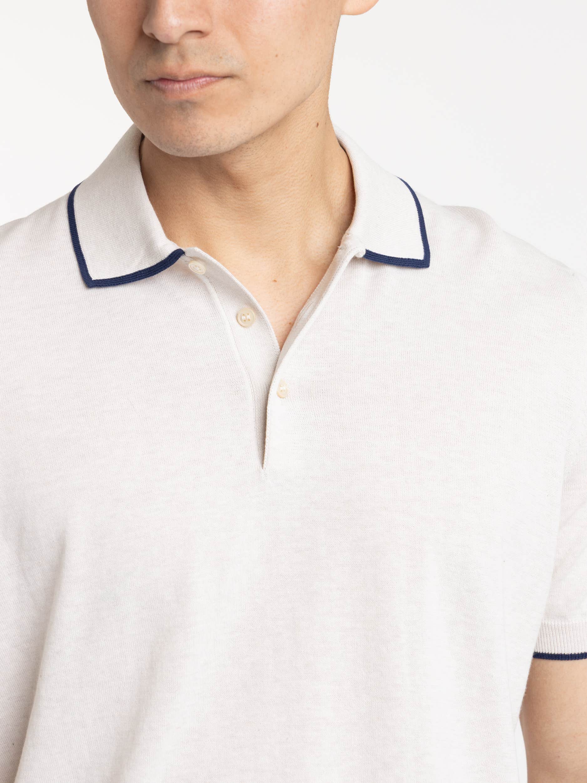 Beige Knit Polo with Navy Contrast