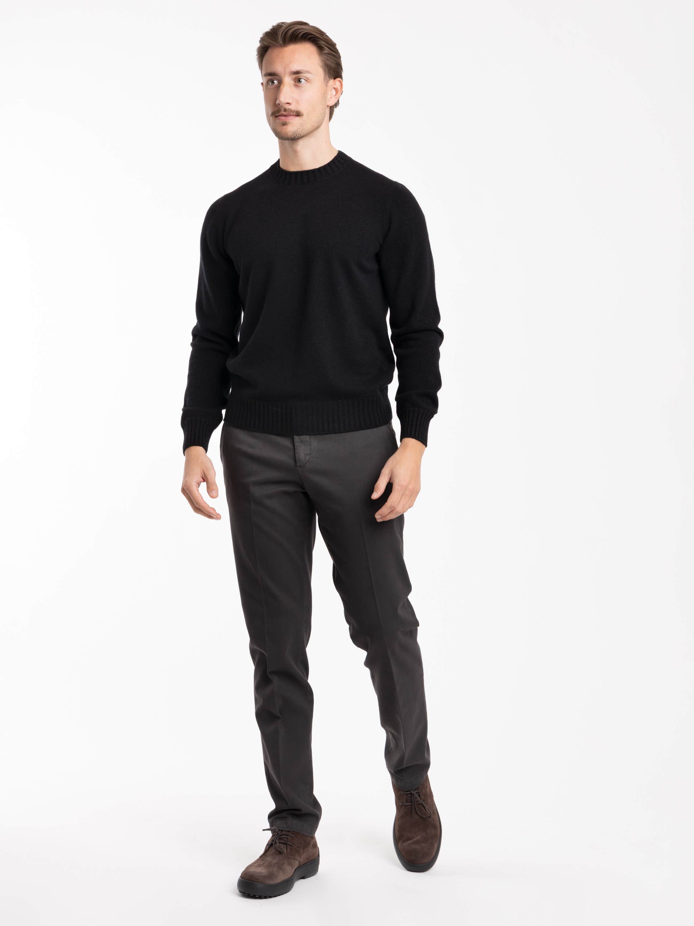 Black Cashmere Long Sleeve Crewneck