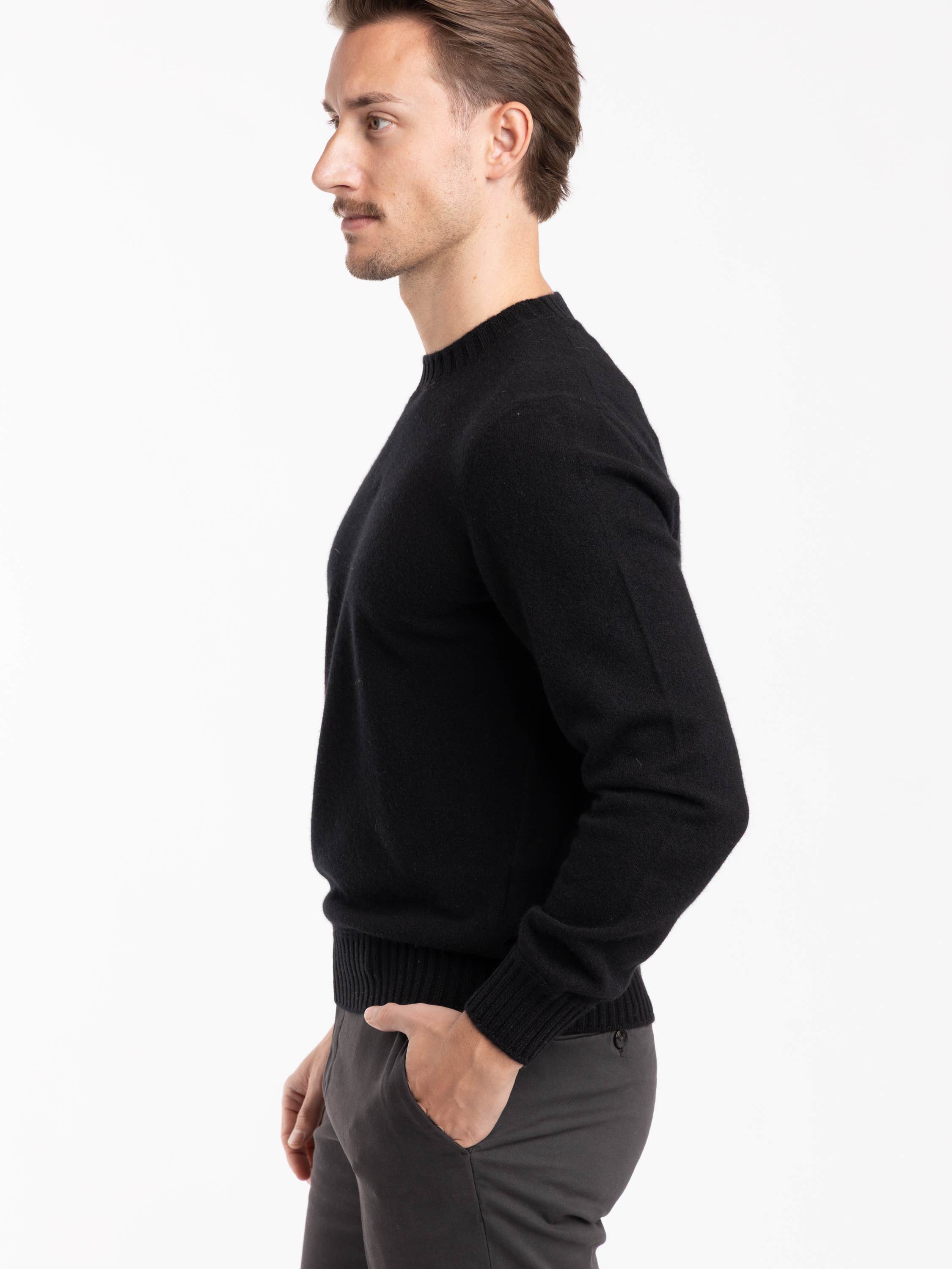 Black Cashmere Long Sleeve Crewneck