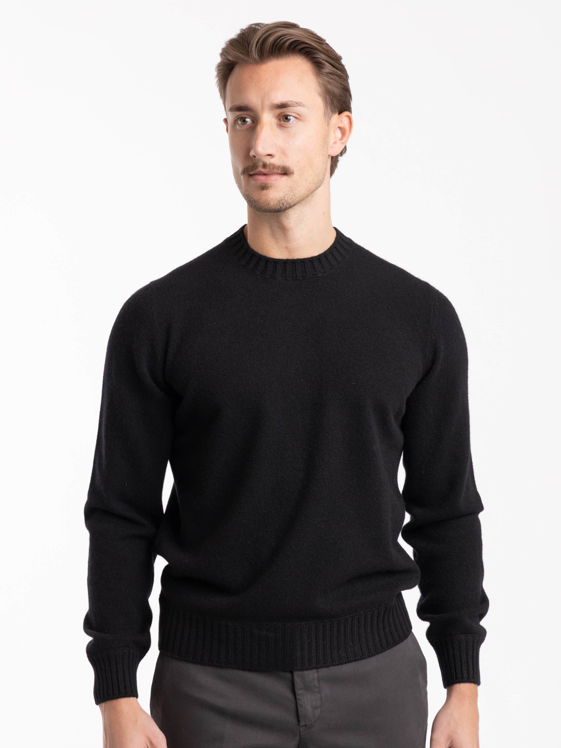 Black Cashmere Long Sleeve Crewneck