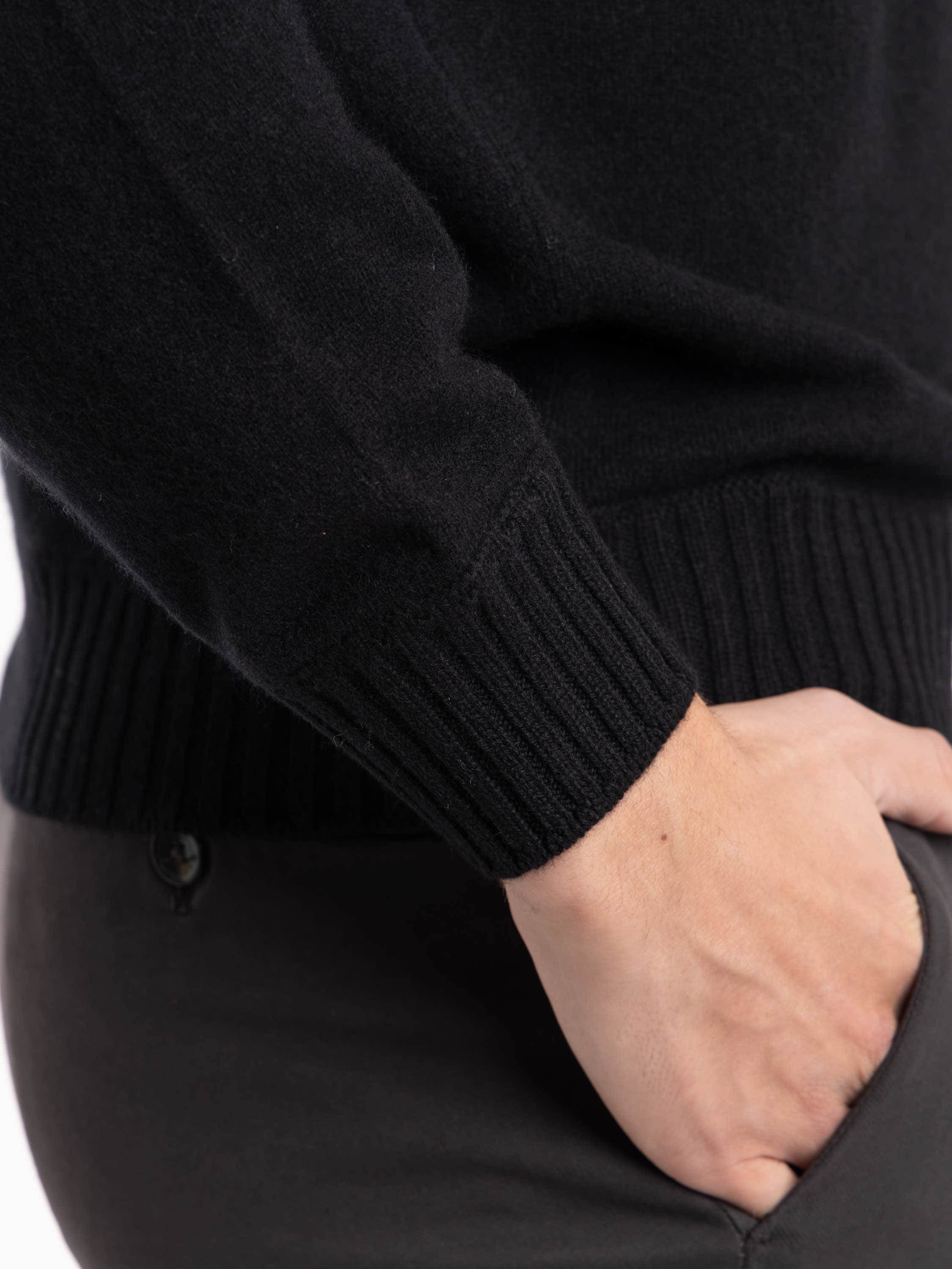 Black Cashmere Long Sleeve Crewneck