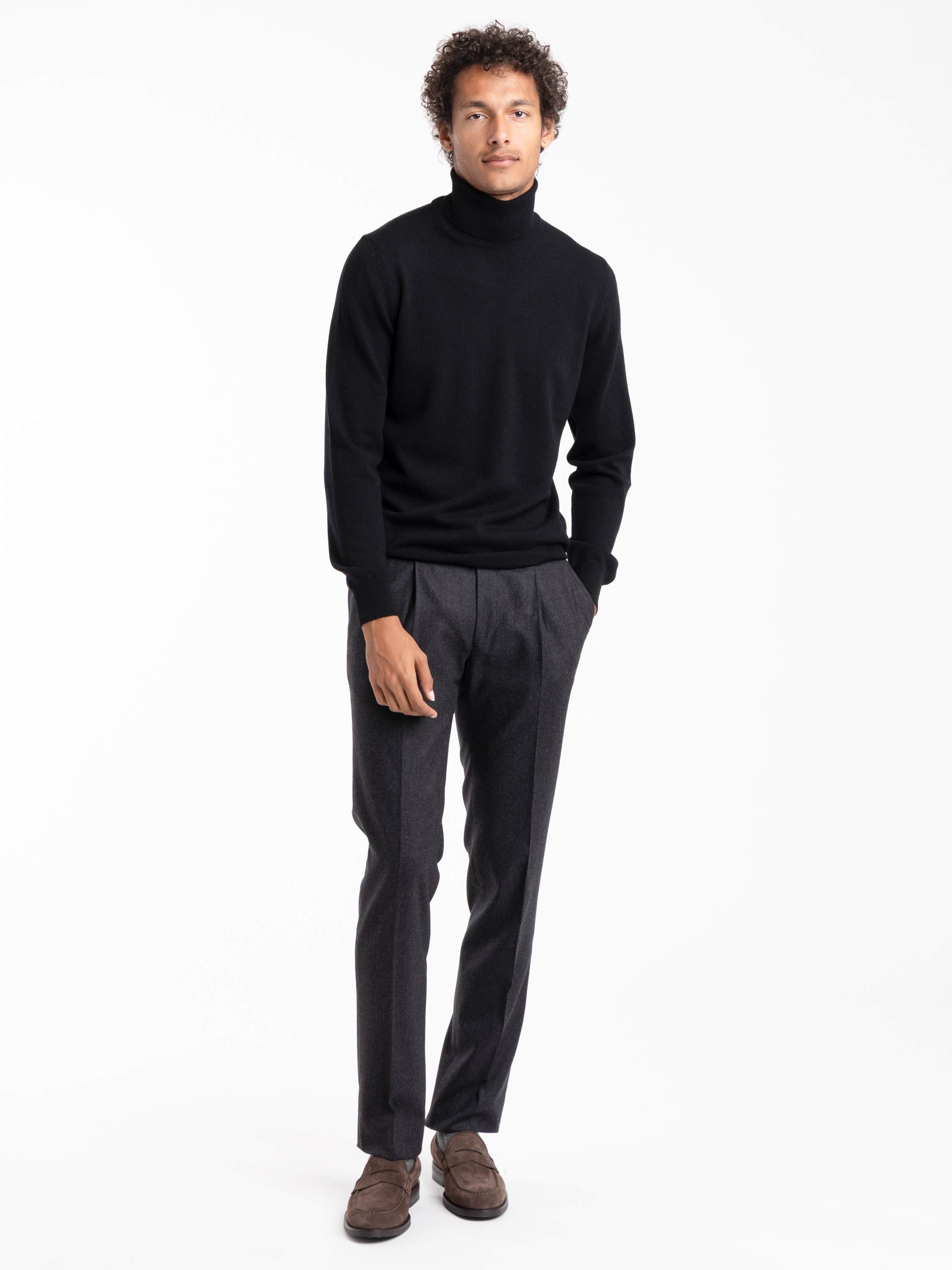 Black Cashmere Turtle Neck Knit Shirt