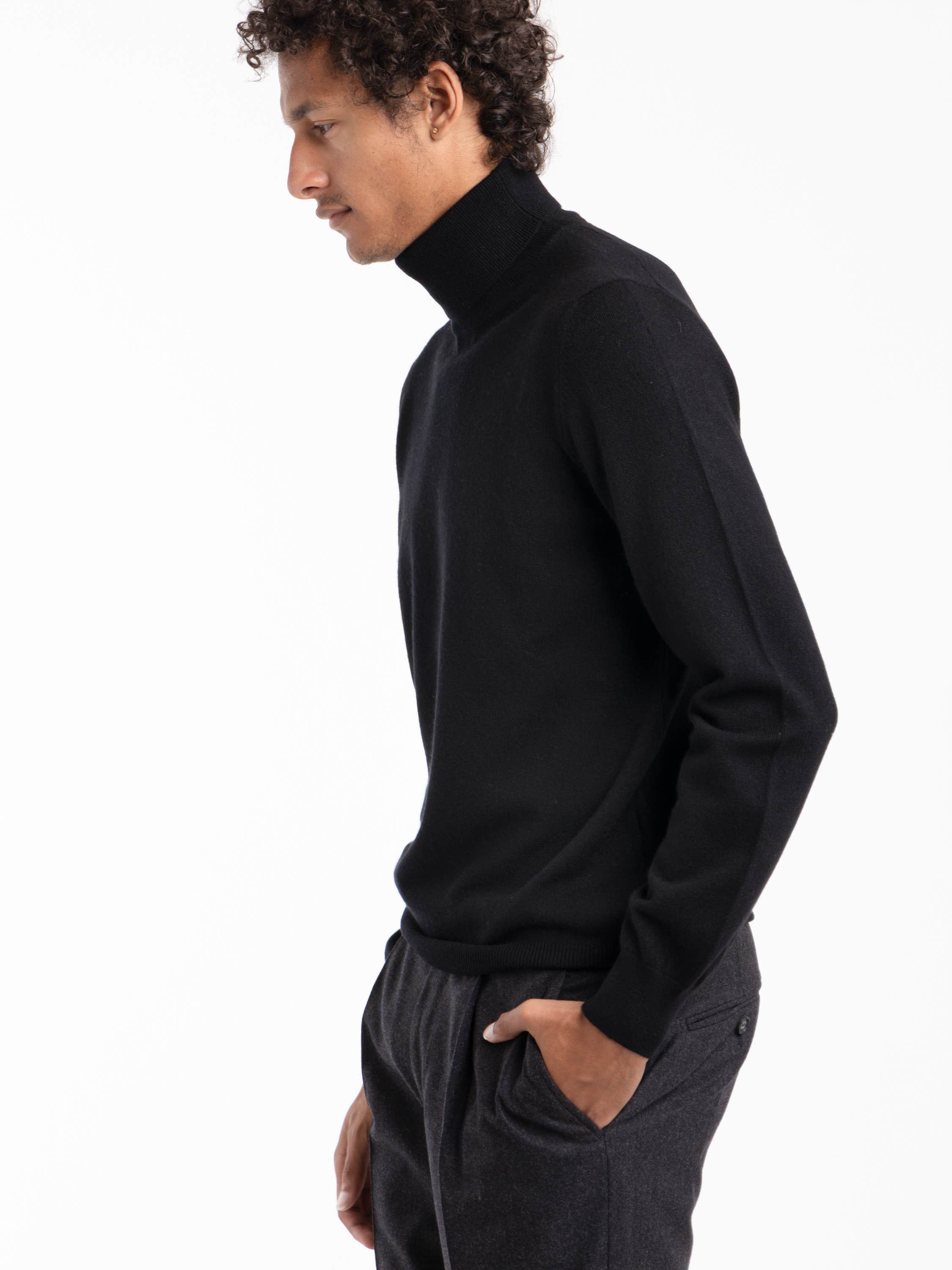 Black Cashmere Turtle Neck Knit Shirt