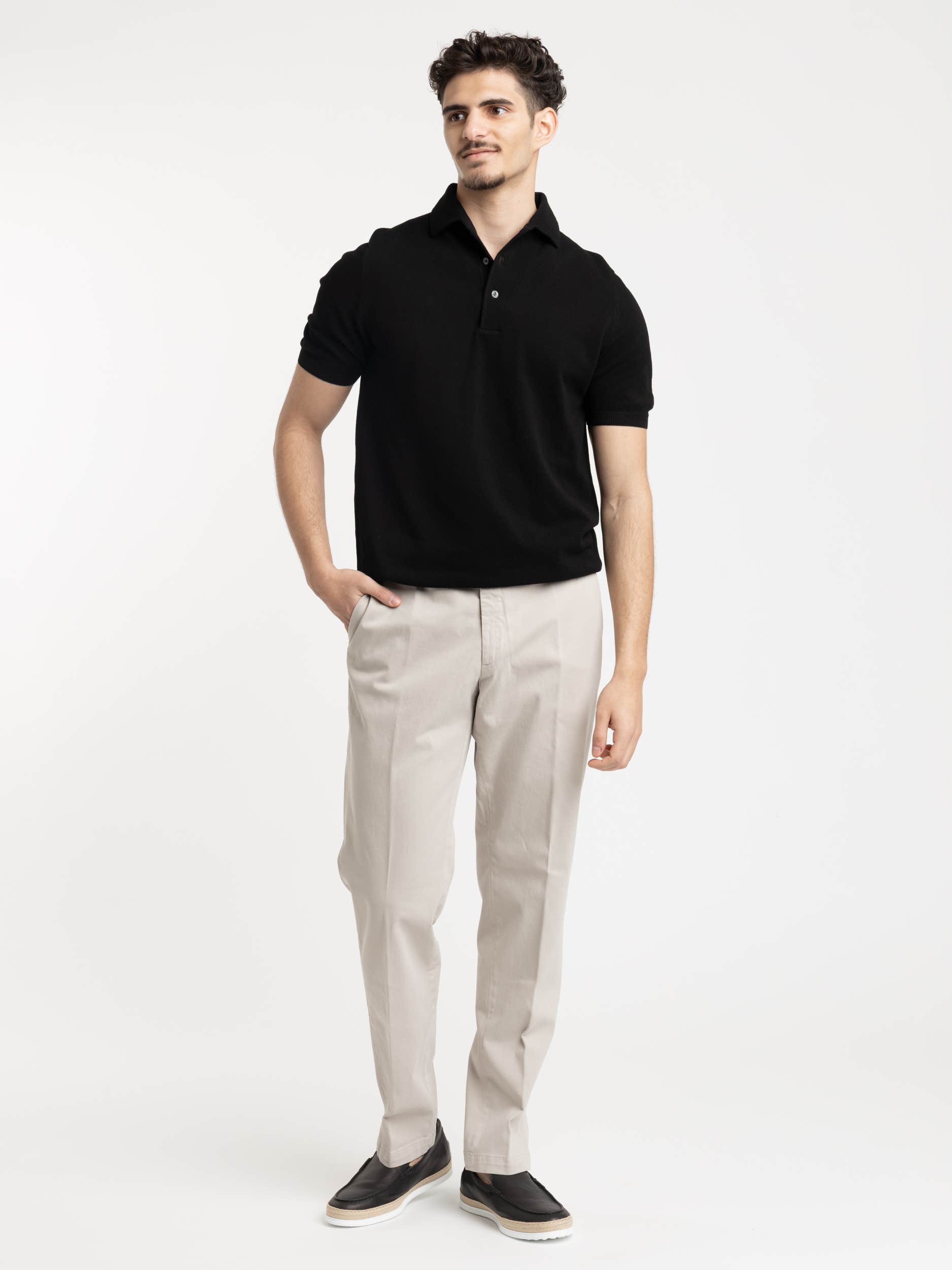 Black Cotton Knit Polo Shirt