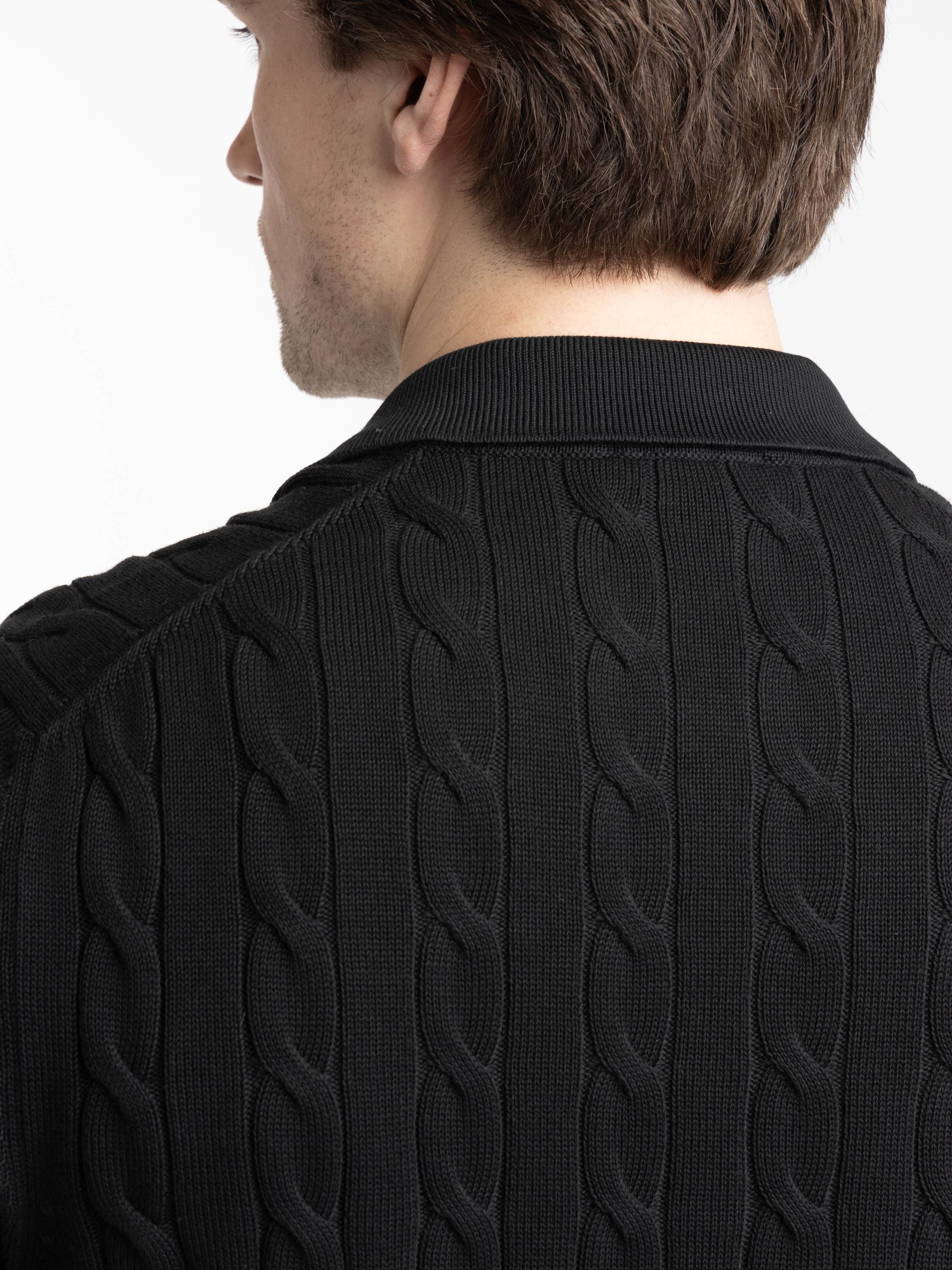 Black Italian Cotton Cable Sweater Polo