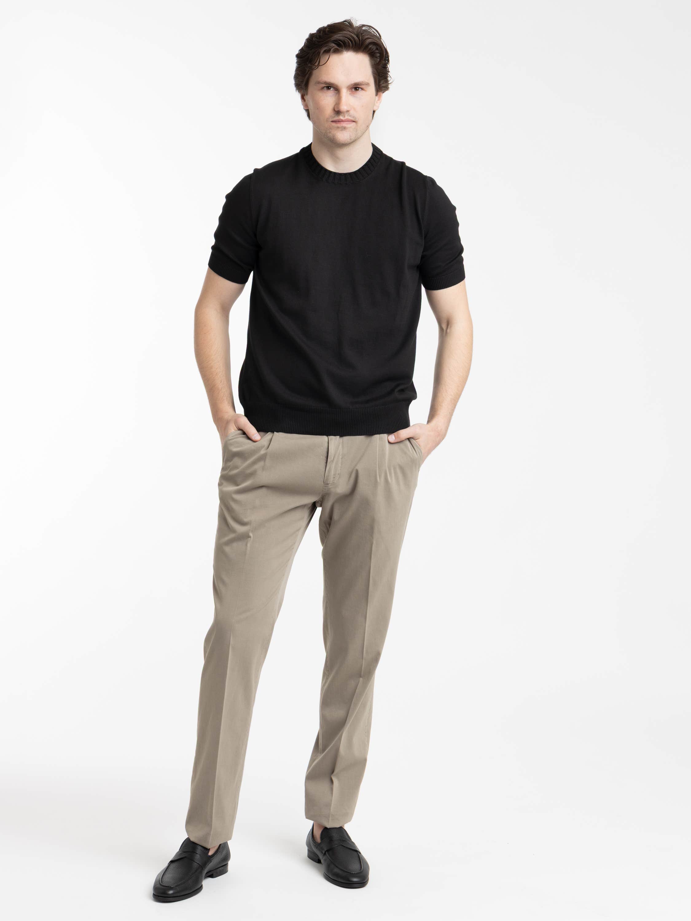 Black Ribbed Neck Knit T-Shirt