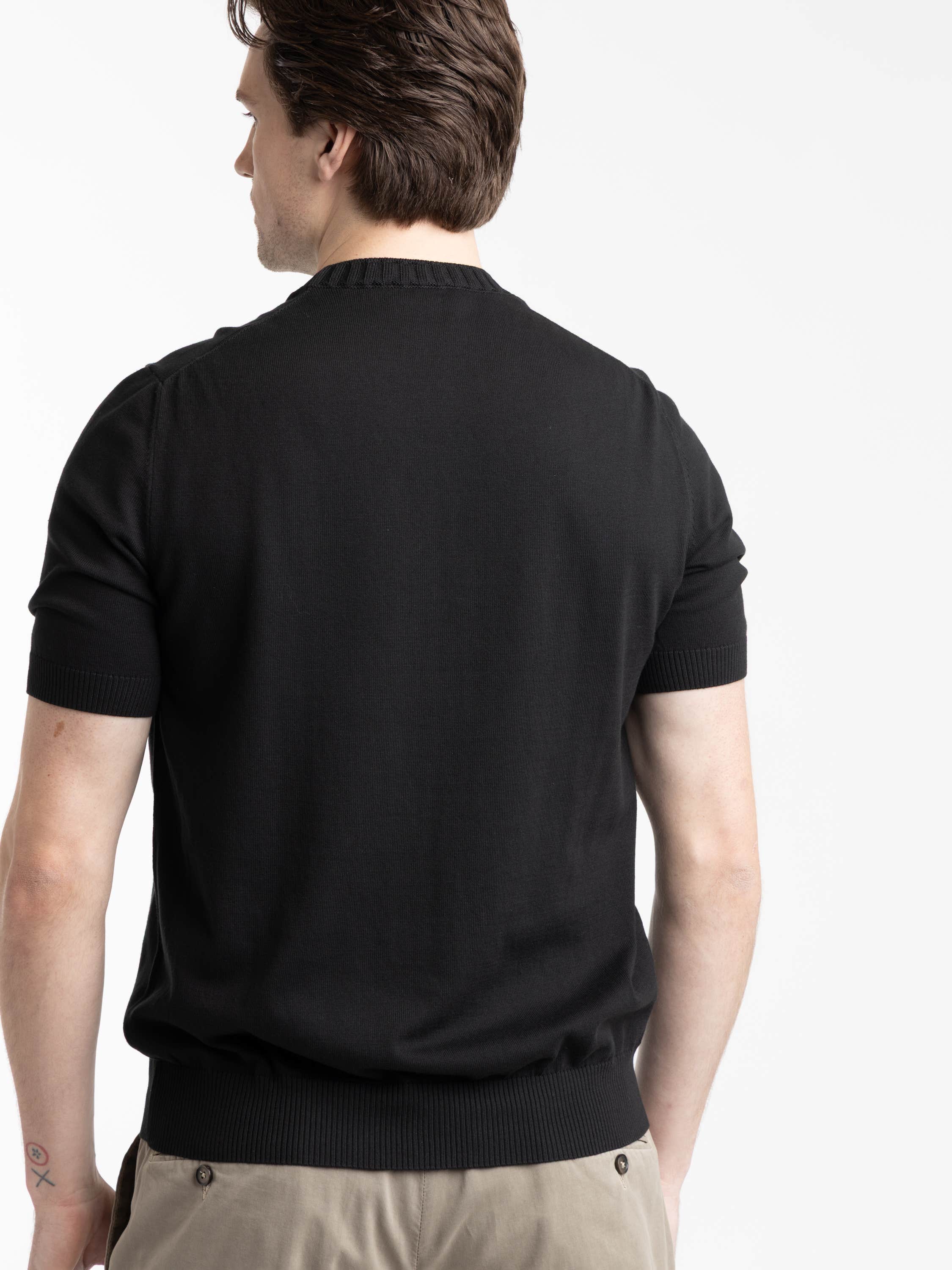 Black Ribbed Neck Knit T-Shirt