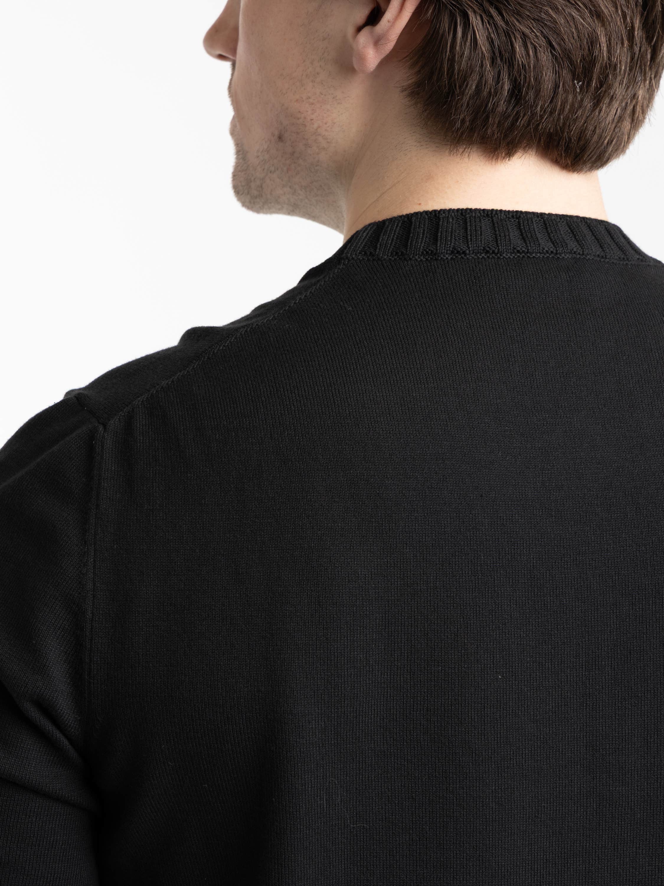Black Ribbed Neck Knit T-Shirt