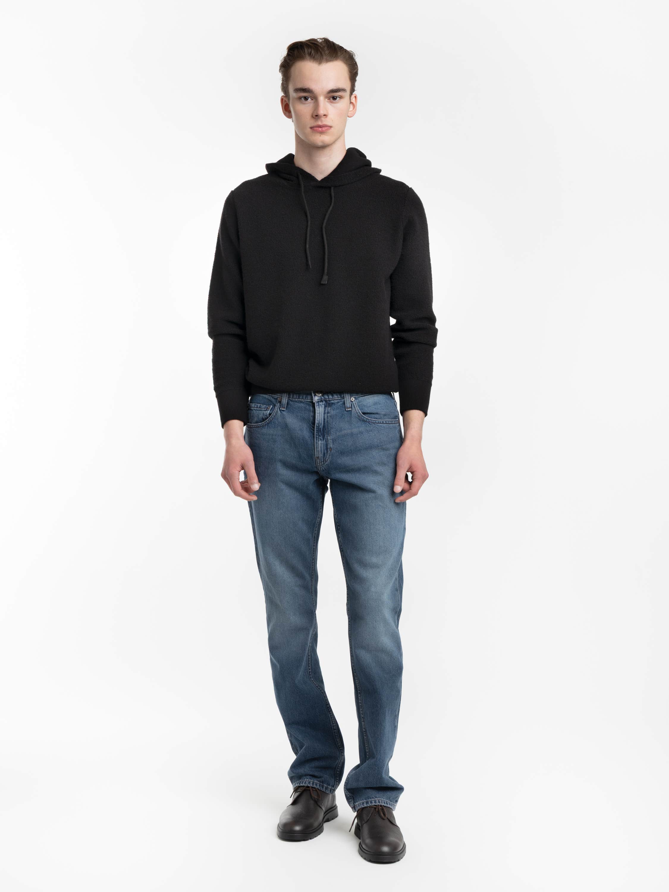 Black Wool-Cashmere Fur Stitch Knit Hoodie