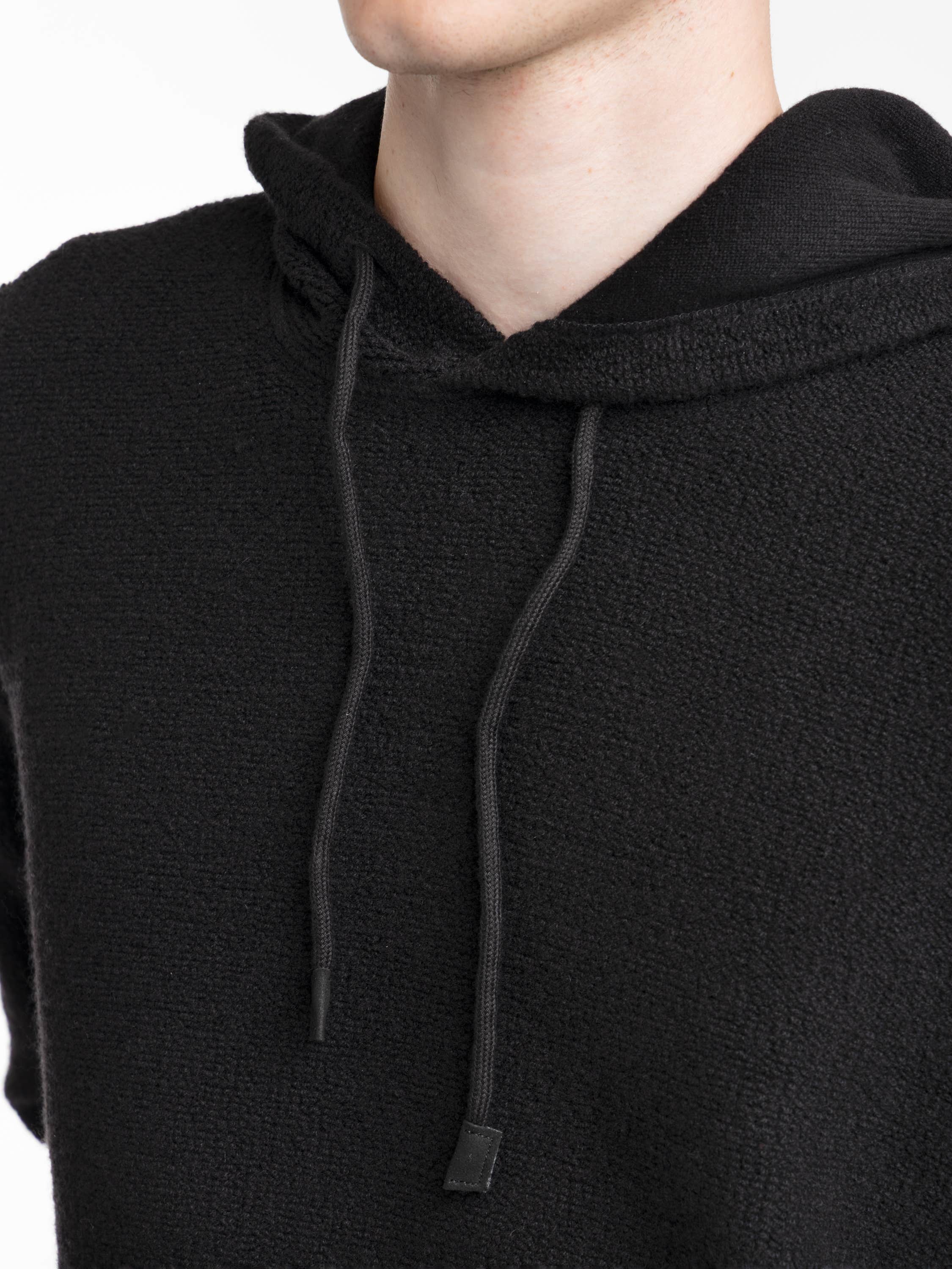 Black Wool-Cashmere Fur Stitch Knit Hoodie