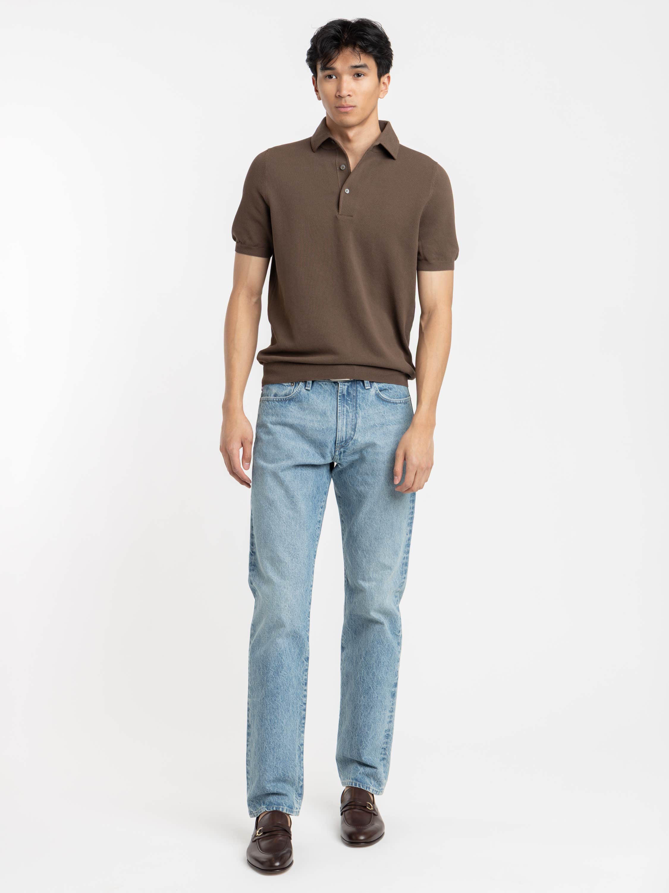 Brown Short Sleeved Knitted Polo Shirt