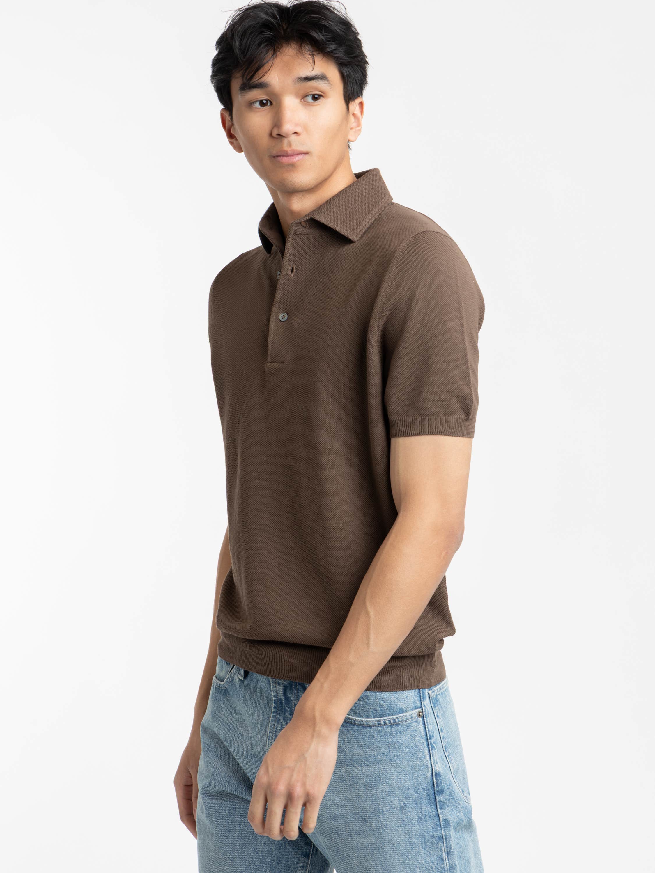 Brown Short Sleeved Knitted Polo Shirt