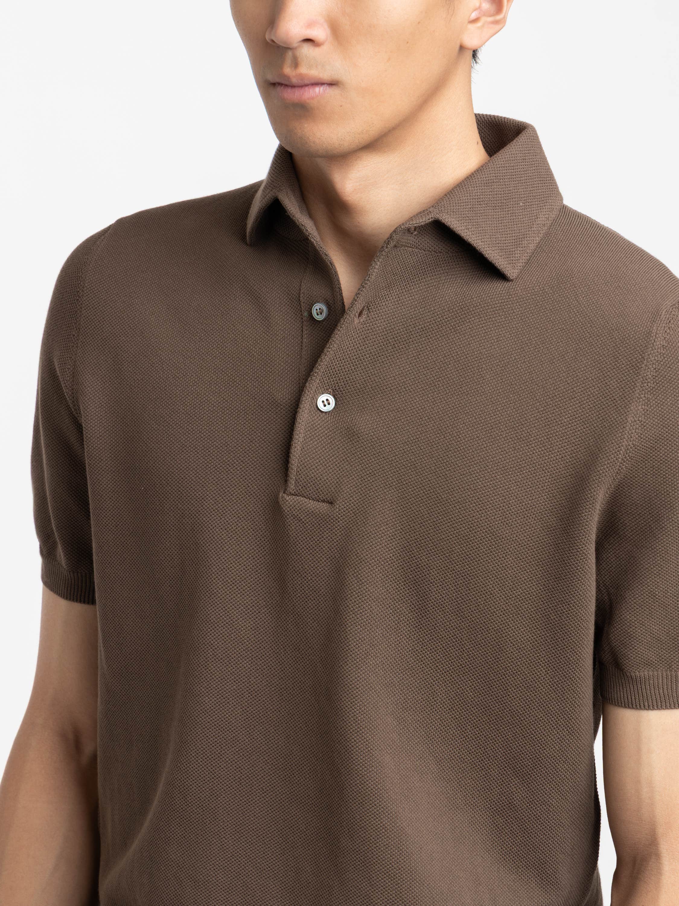 Brown Short Sleeved Knitted Polo Shirt