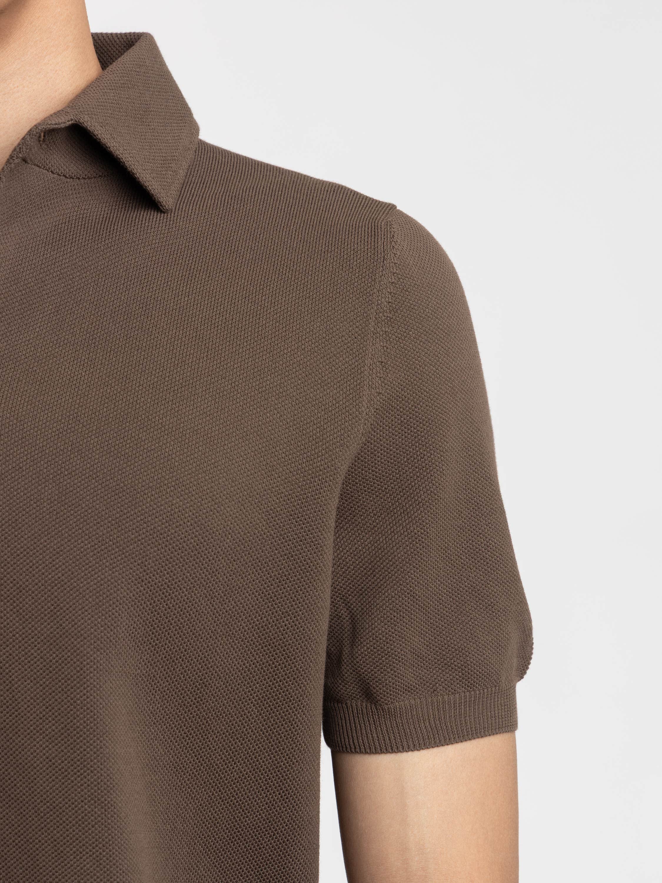 Brown Short Sleeved Knitted Polo Shirt