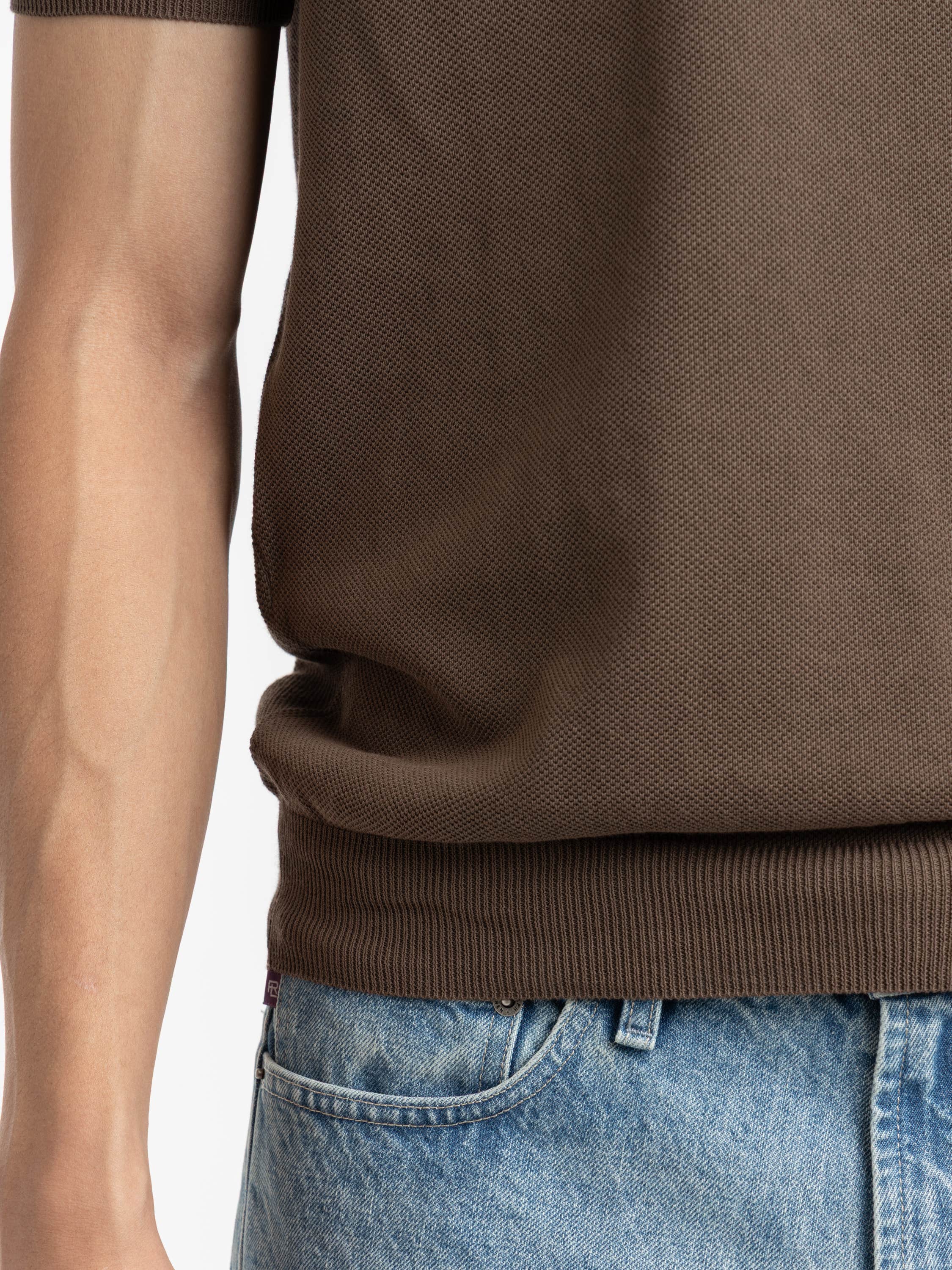Brown Short Sleeved Knitted Polo Shirt