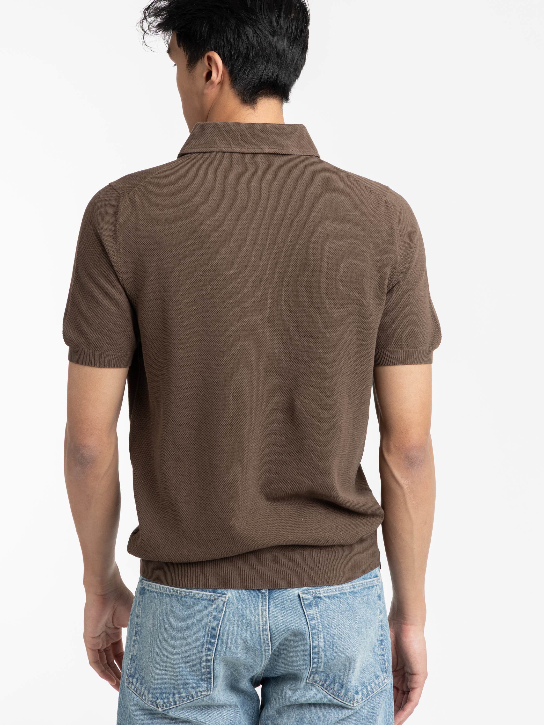 Brown Short Sleeved Knitted Polo Shirt