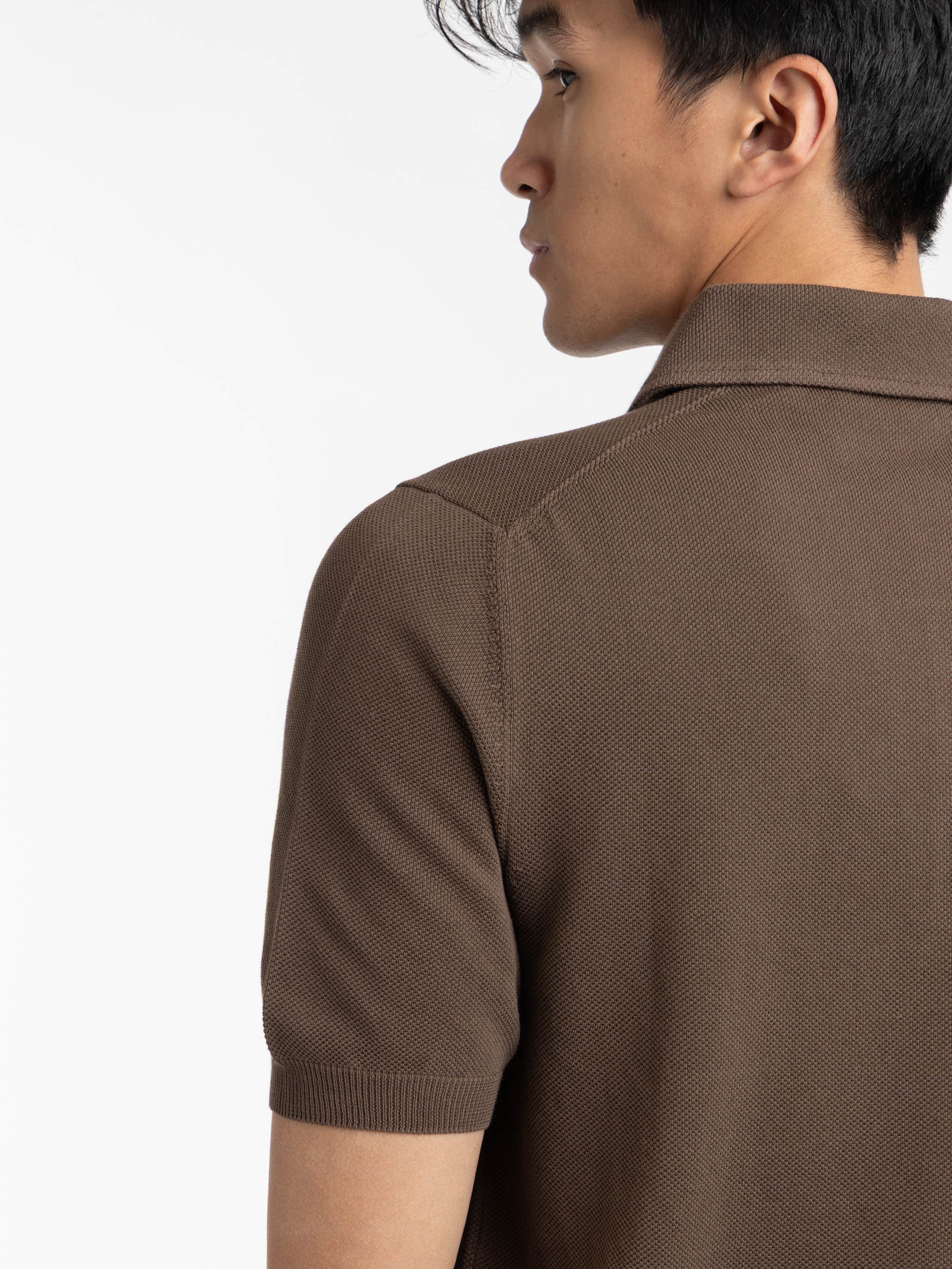 Brown Short Sleeved Knitted Polo Shirt