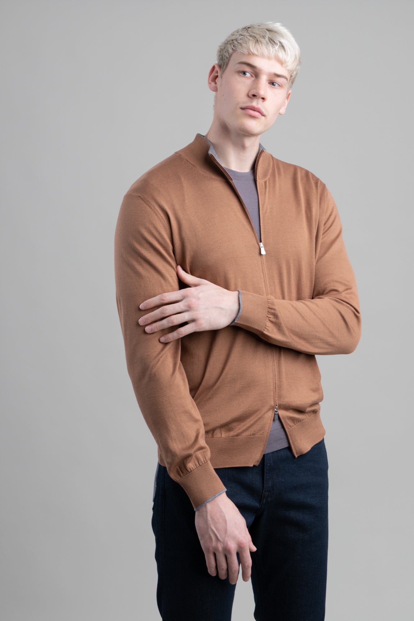 Brown zip cheap up sweater