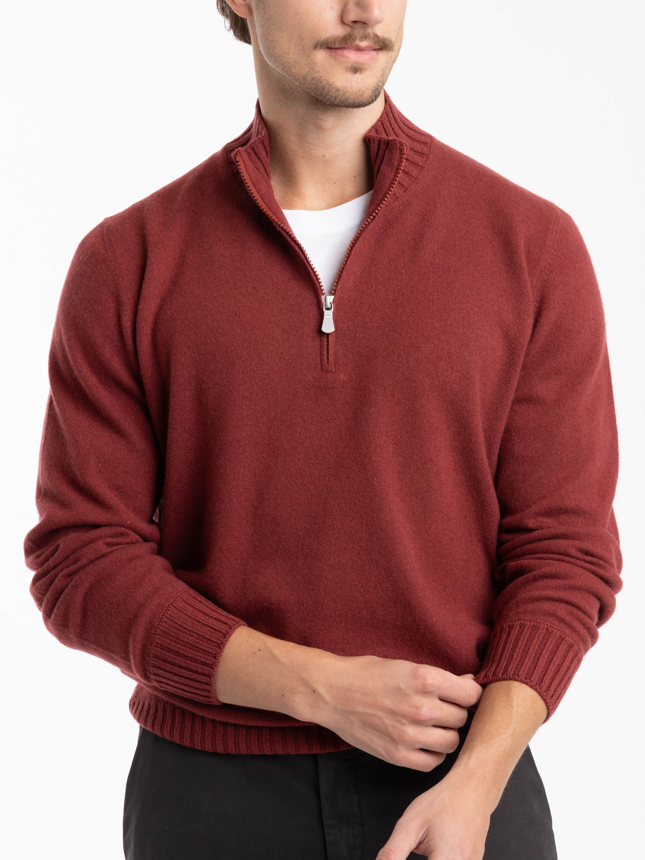 Cashmere Red Quarter-Zip Sweater