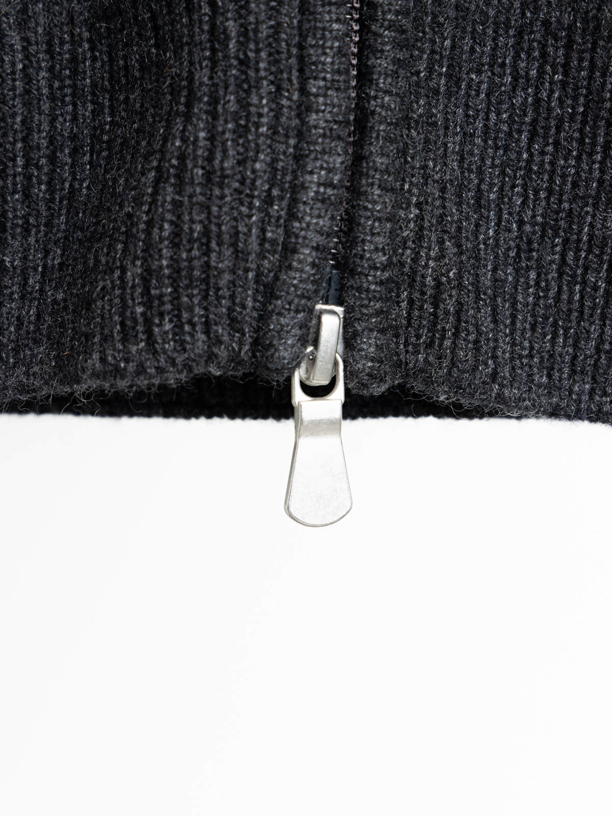 Charcoal Dark Grey Rib-Stitch Cashmere Full-Zip Cardigan