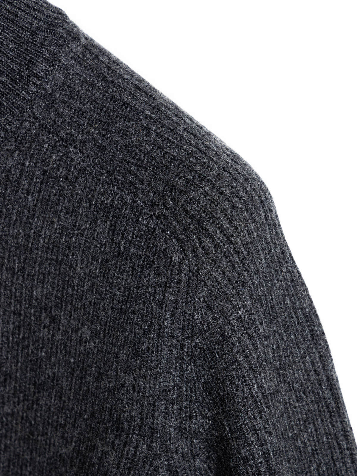 Charcoal Dark Grey Rib-Stitch Cashmere Full-Zip Cardigan