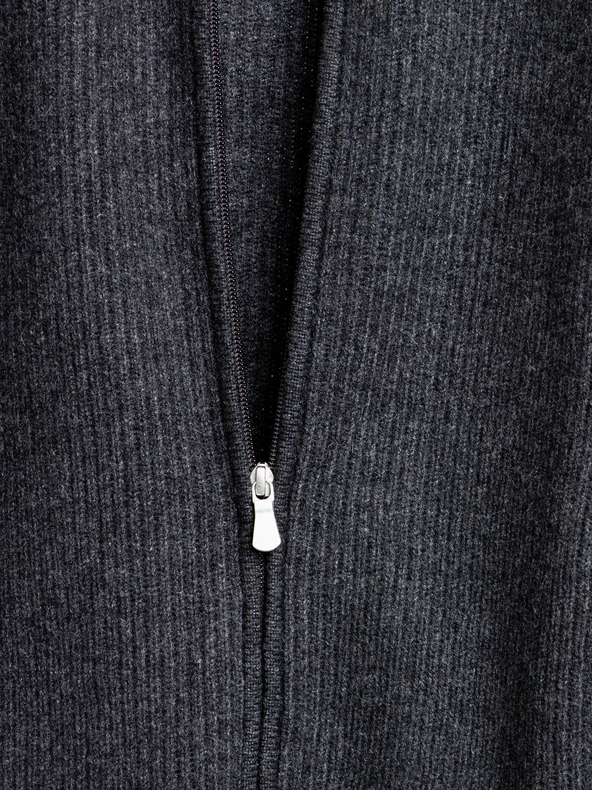 Charcoal Dark Grey Rib-Stitch Cashmere Full-Zip Cardigan