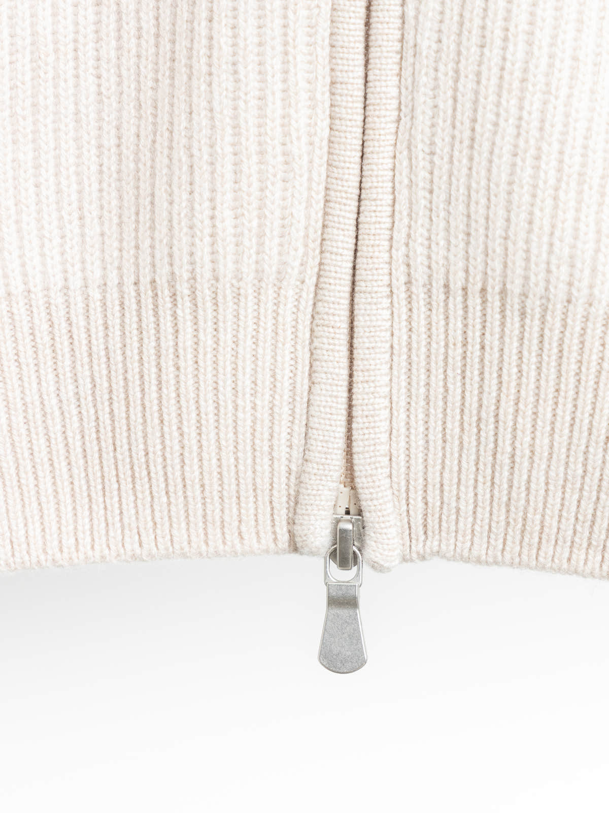 Cream Pearl Rib Stitch Cashmere Full Zip Cardigan
