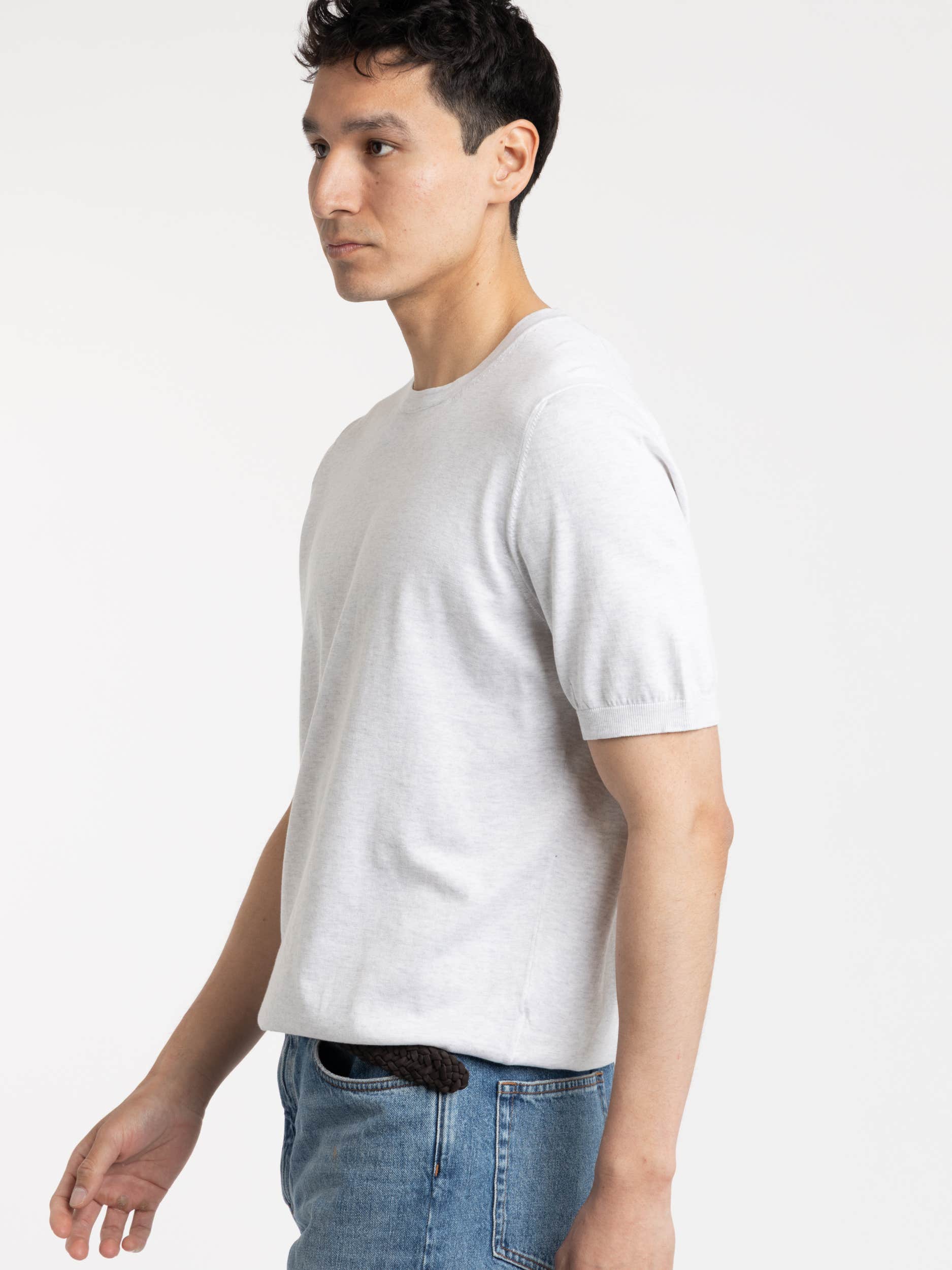 Ribbed Crewneck Knit T-Shirt in Grey