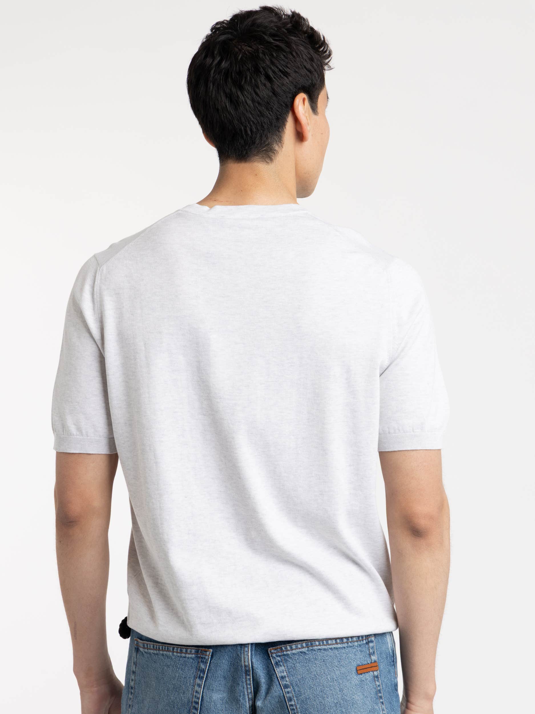 Ribbed Crewneck Knit T-Shirt in Grey