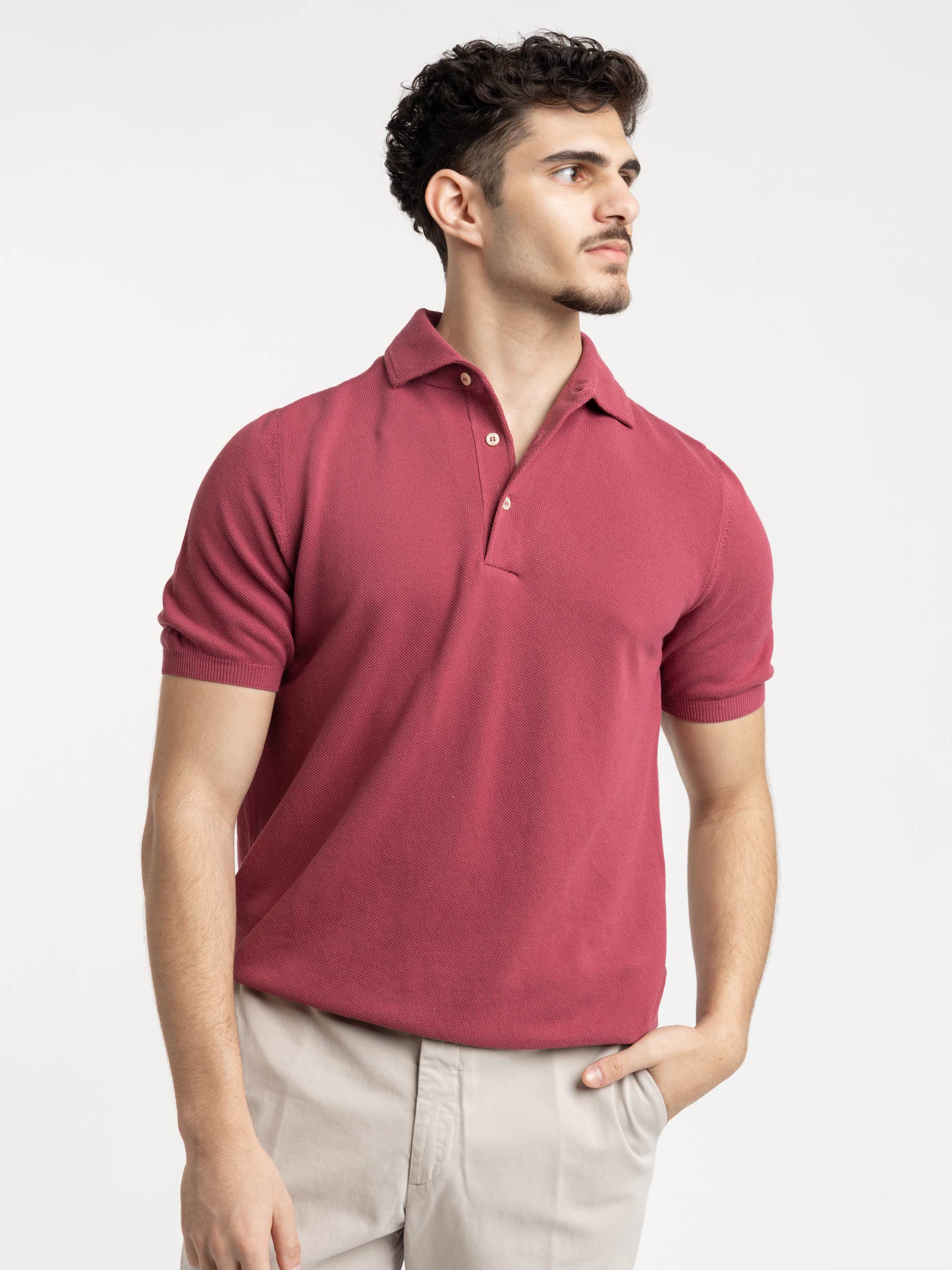 Fuschia Cotton Knit Polo Shirt