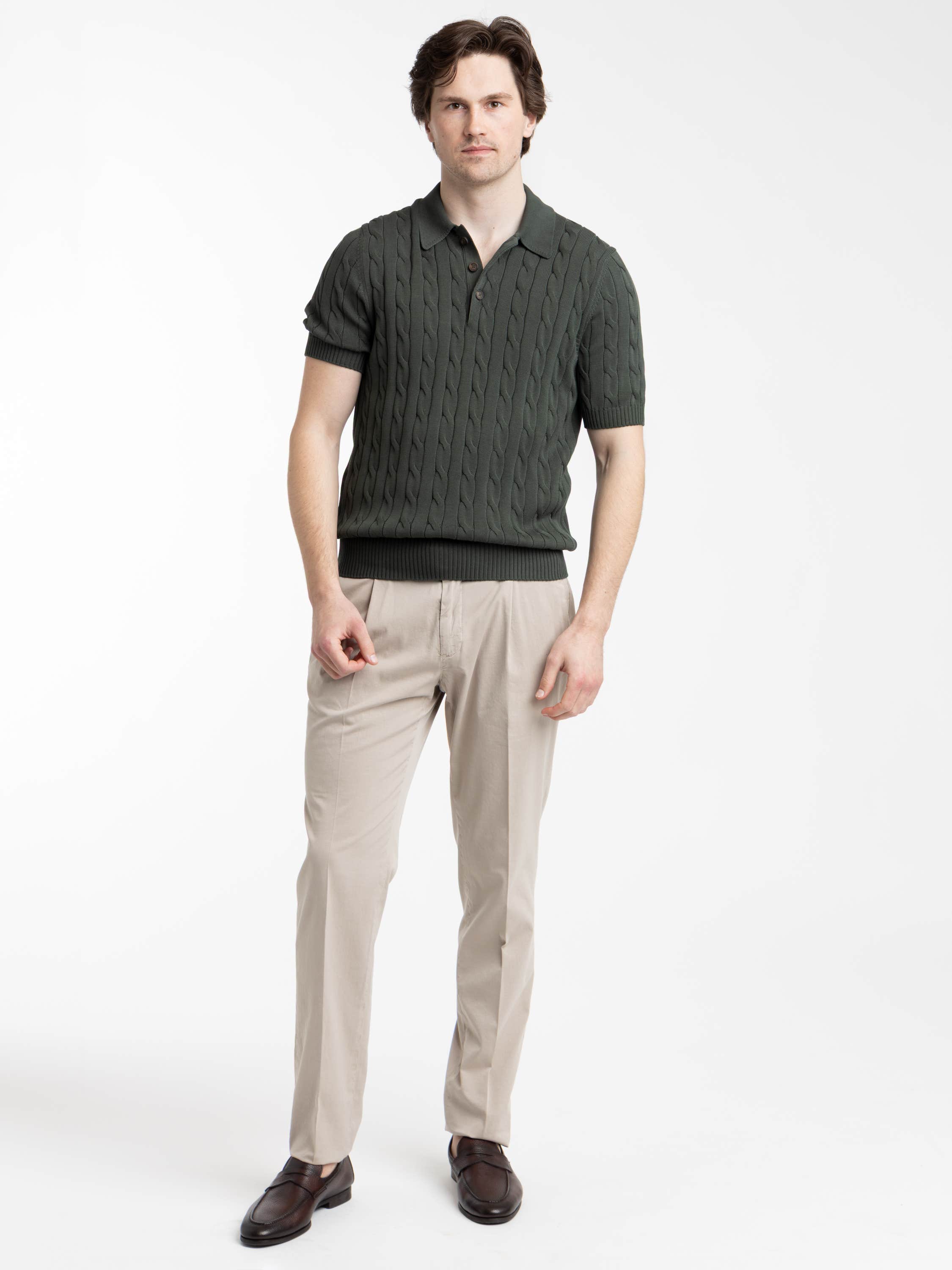 Green Italian Cotton Cable Sweater Polo