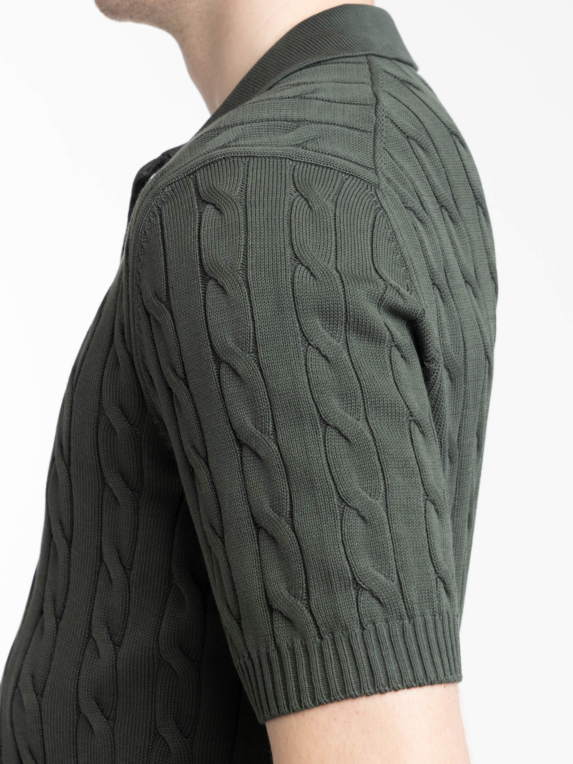 Green Italian Cotton Cable Sweater Polo