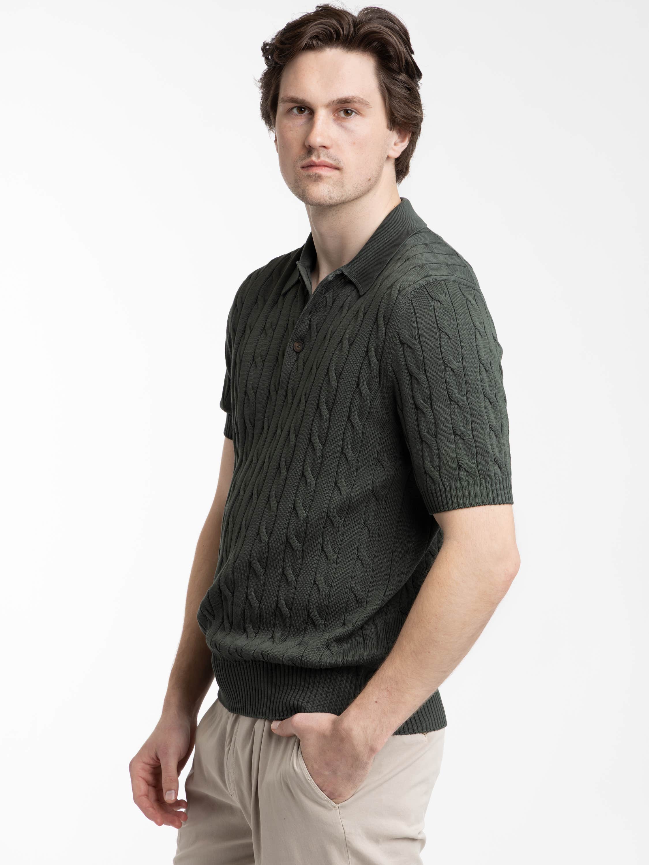 Green Italian Cotton Cable Sweater Polo