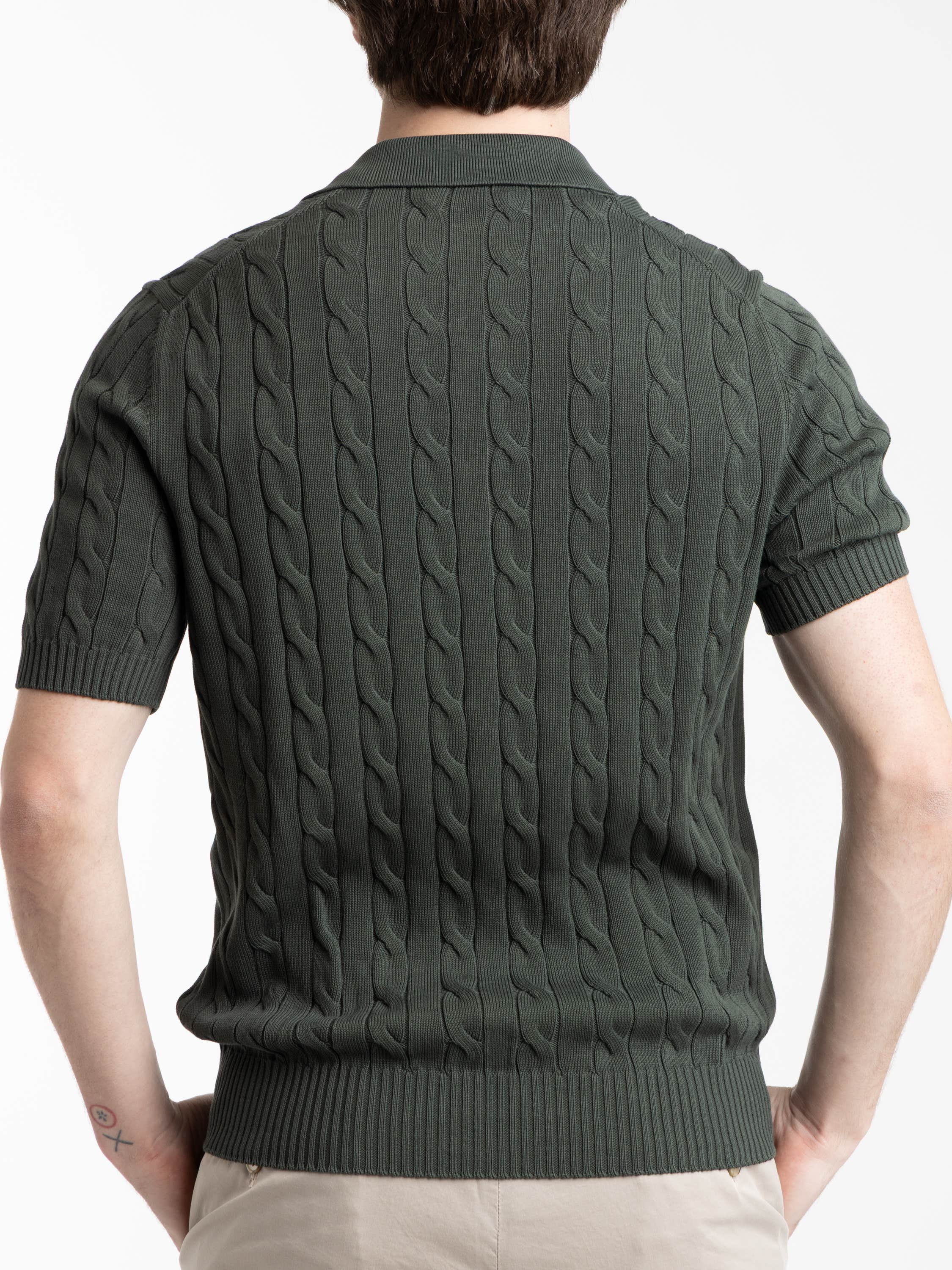 Green Italian Cotton Cable Sweater Polo