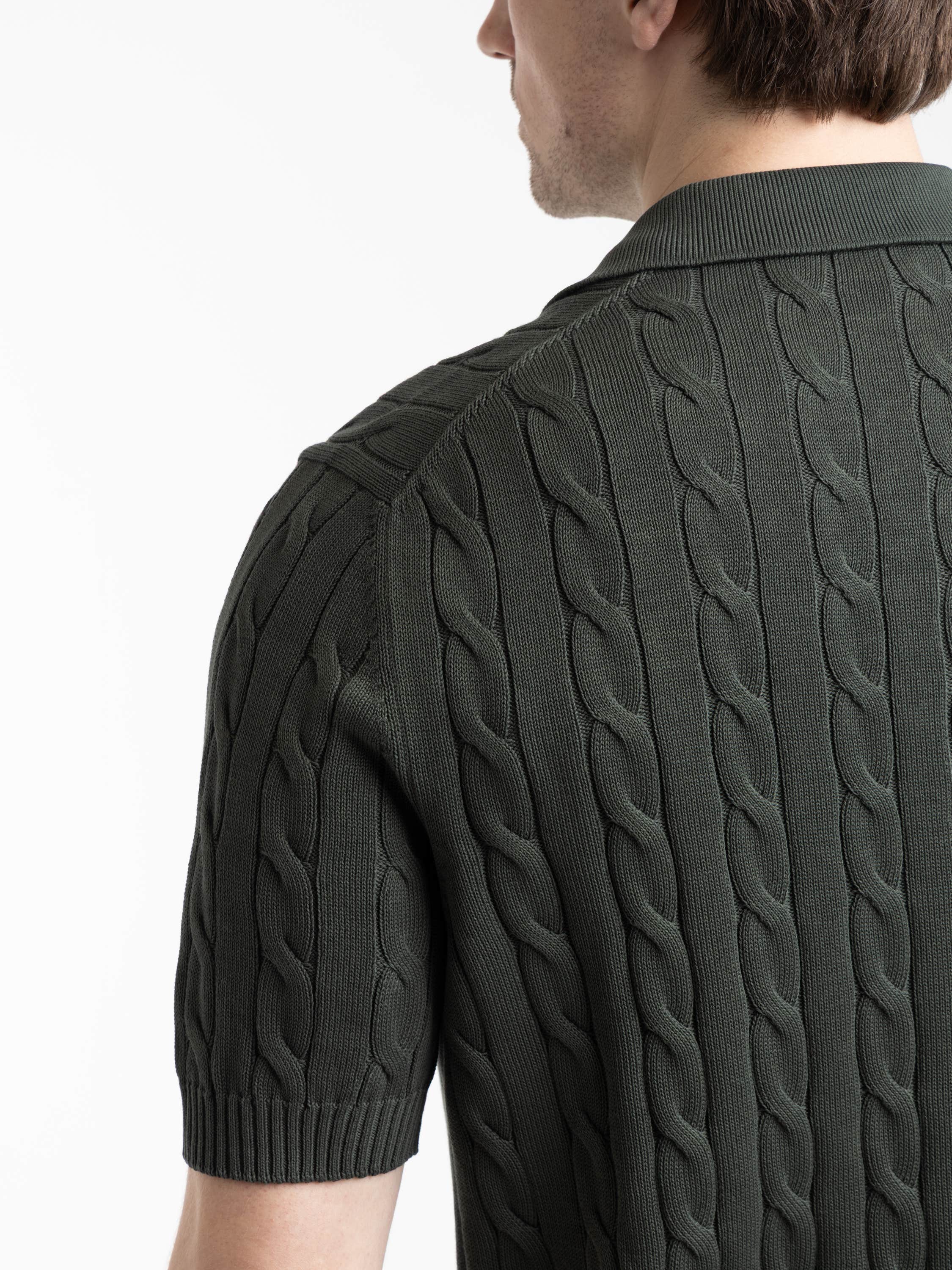 Green Italian Cotton Cable Sweater Polo