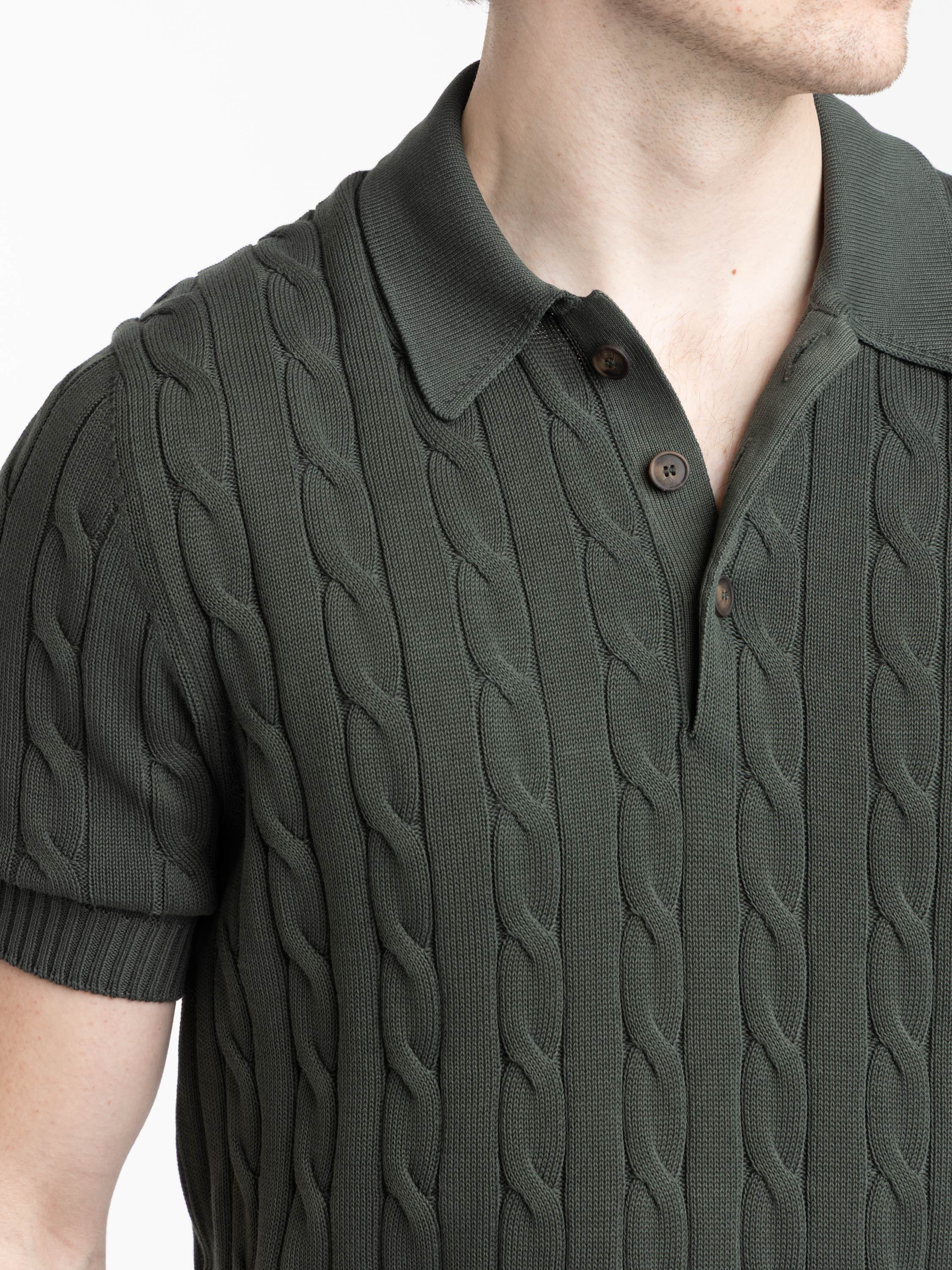 Green Italian Cotton Cable Sweater Polo