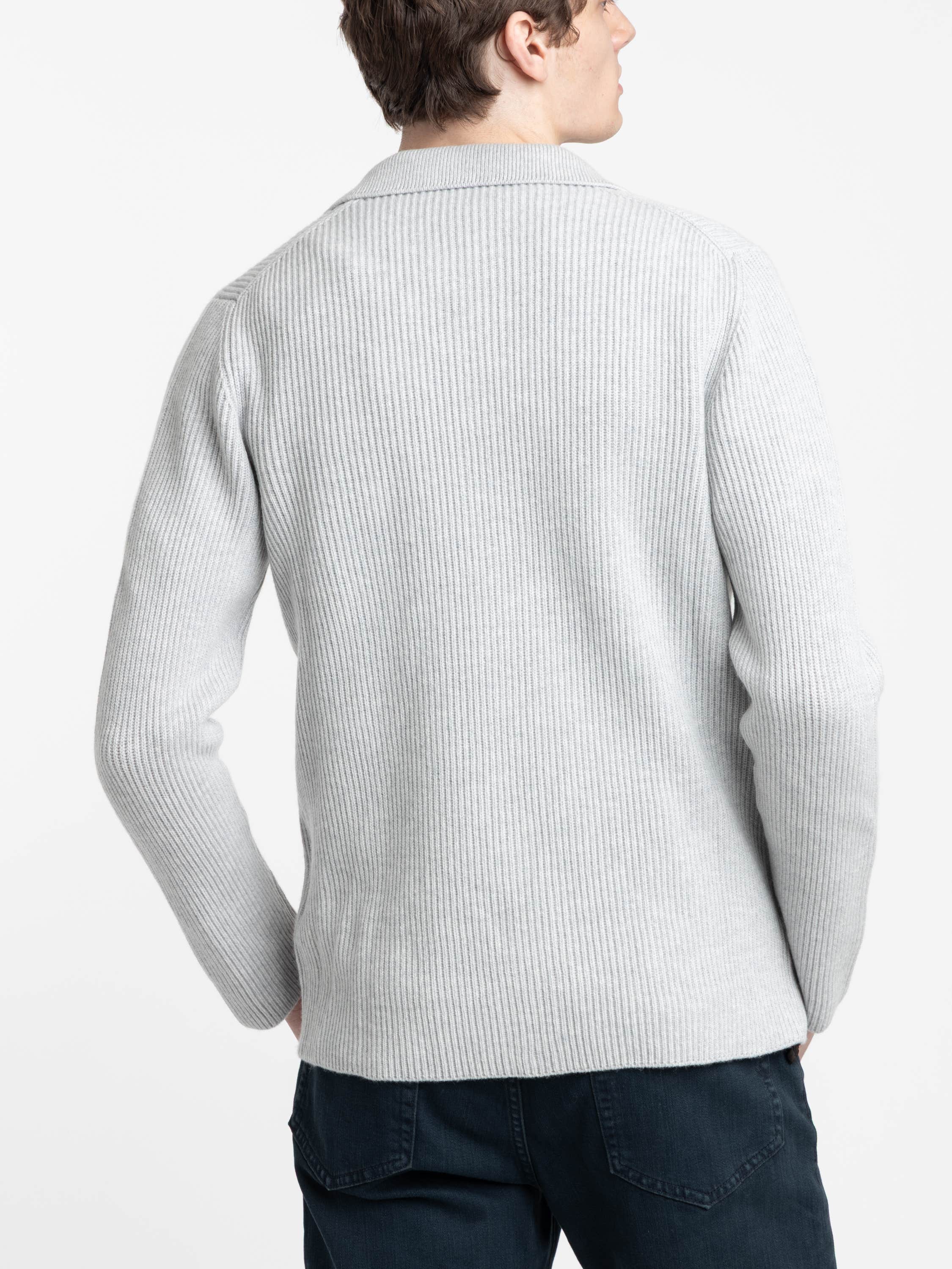 Grey Long Sleeved Full Button Polo Sweater