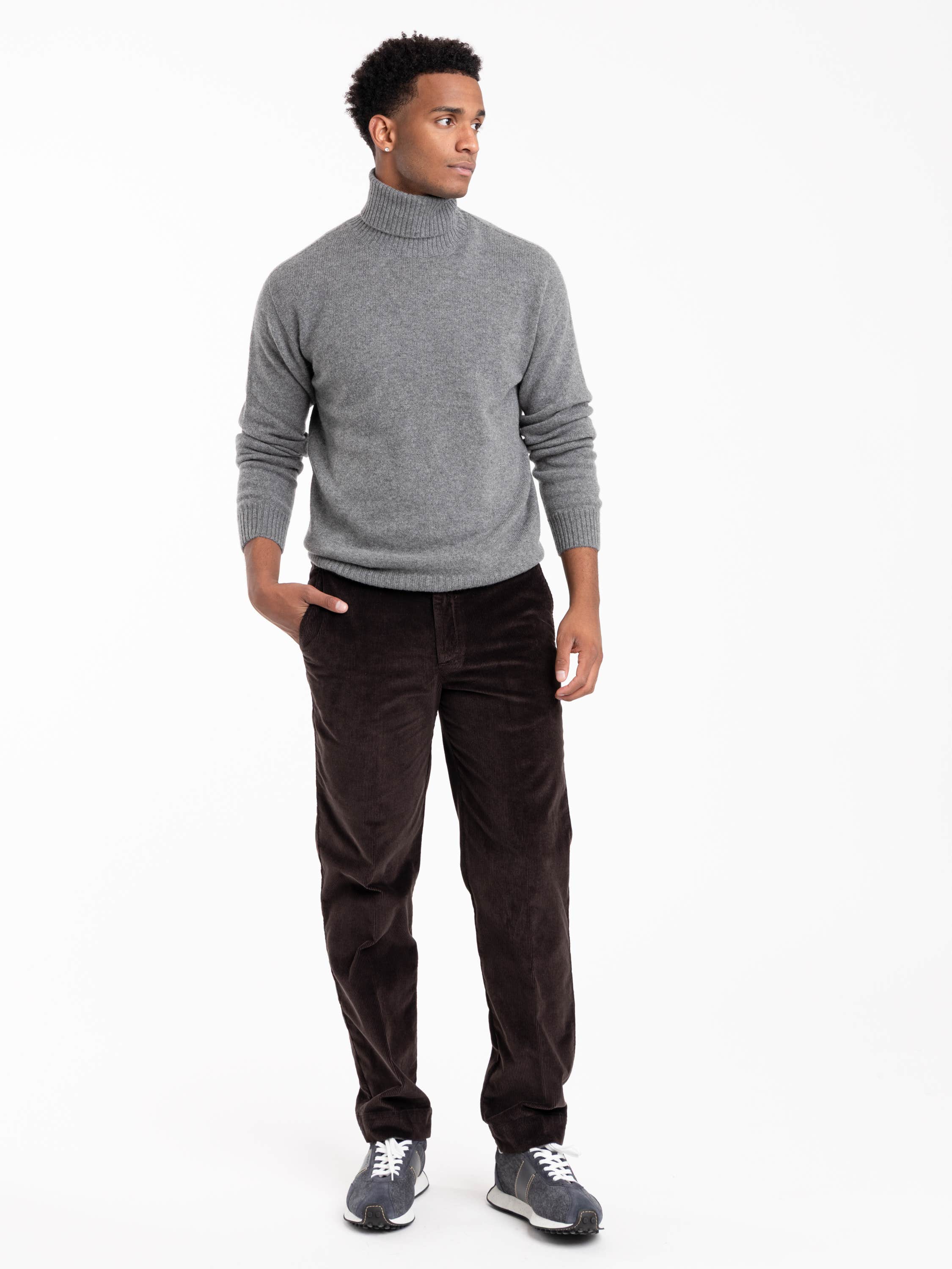 Grey Wool Turtle Neck Knit Shirt