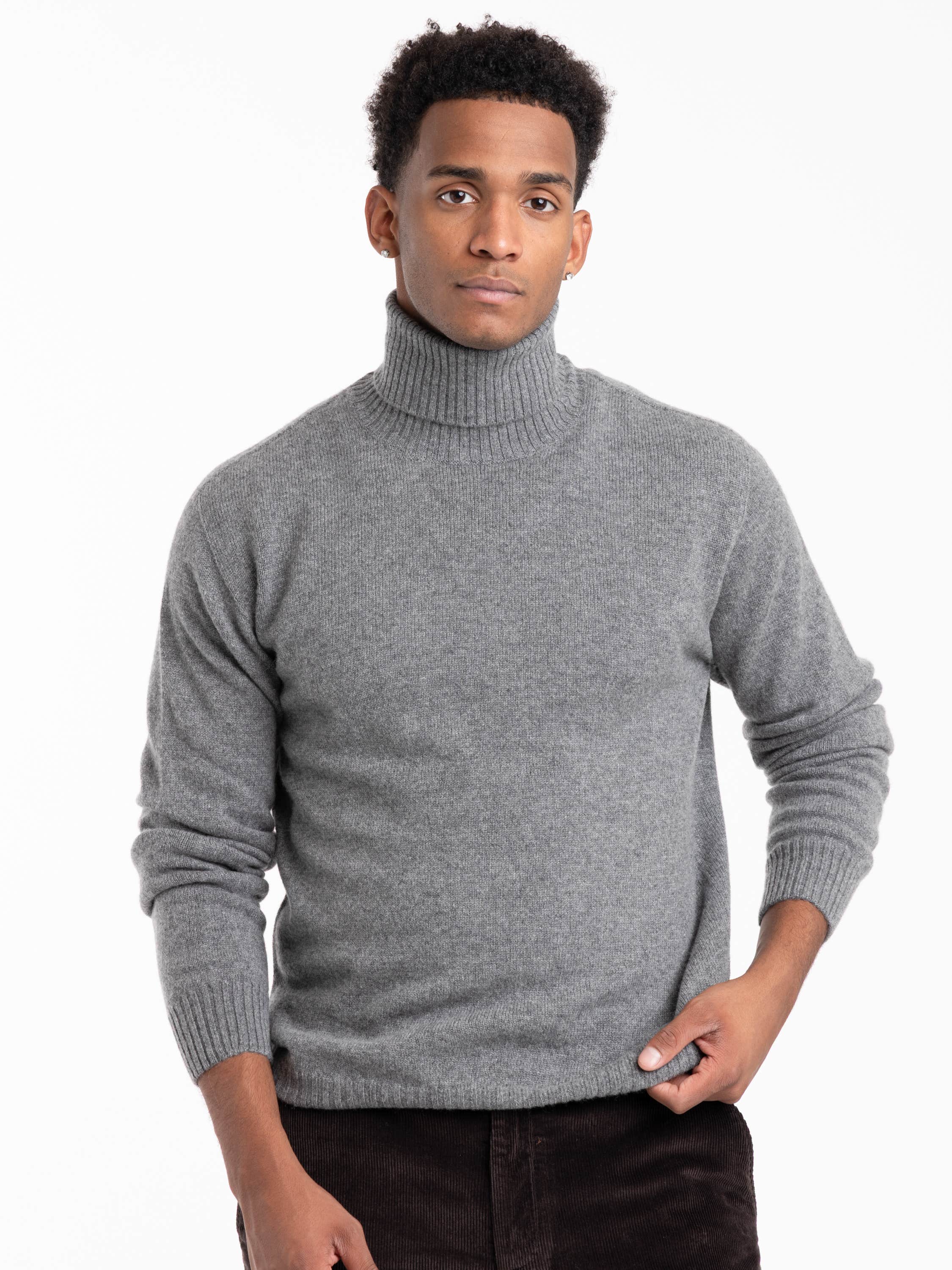 Grey Wool Turtle Neck Knit Shirt