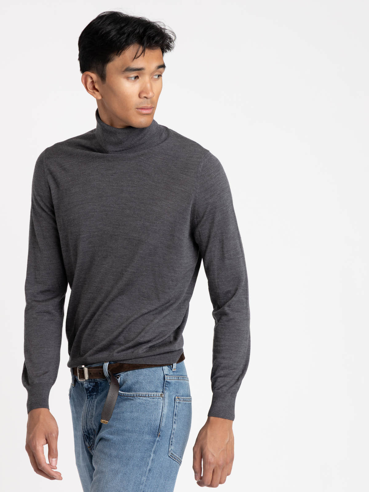 Grey Wool Turtle Neck Knit Shirt