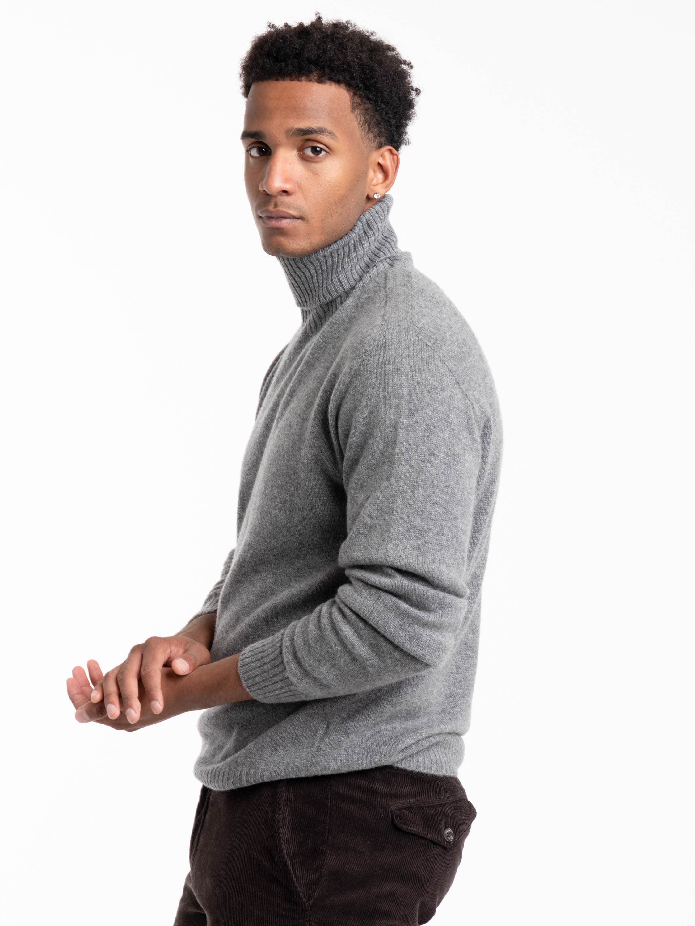 Grey Wool Turtle Neck Knit Shirt